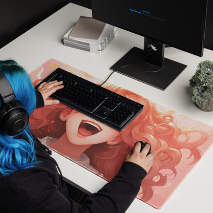 Anime Kawaii Manga Hot Brown Hair Girl Laughing Gaming Mousepad | Desk Mat | Large Mouse Pad - Raiden Gate Design