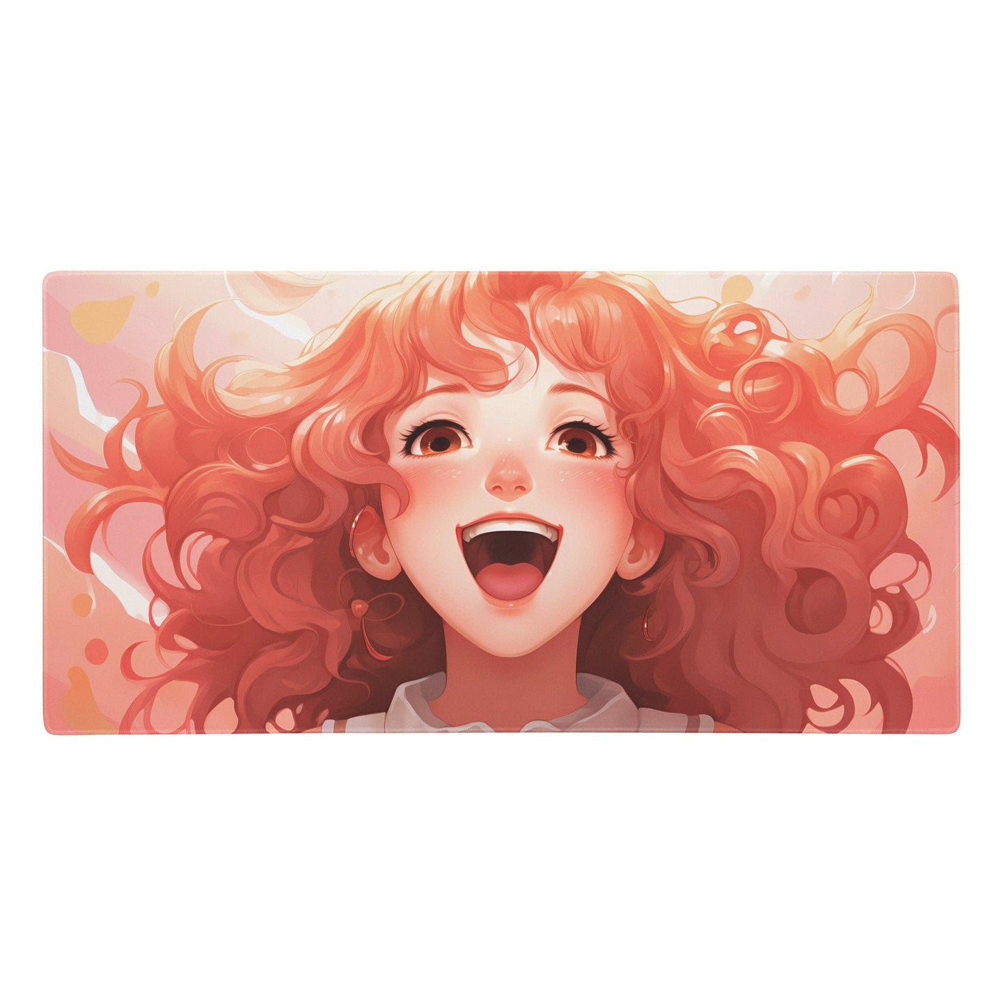 Anime Kawaii Manga Hot Brown Hair Girl Laughing Gaming Mousepad | Desk Mat | Large Mouse Pad - Raiden Gate Design