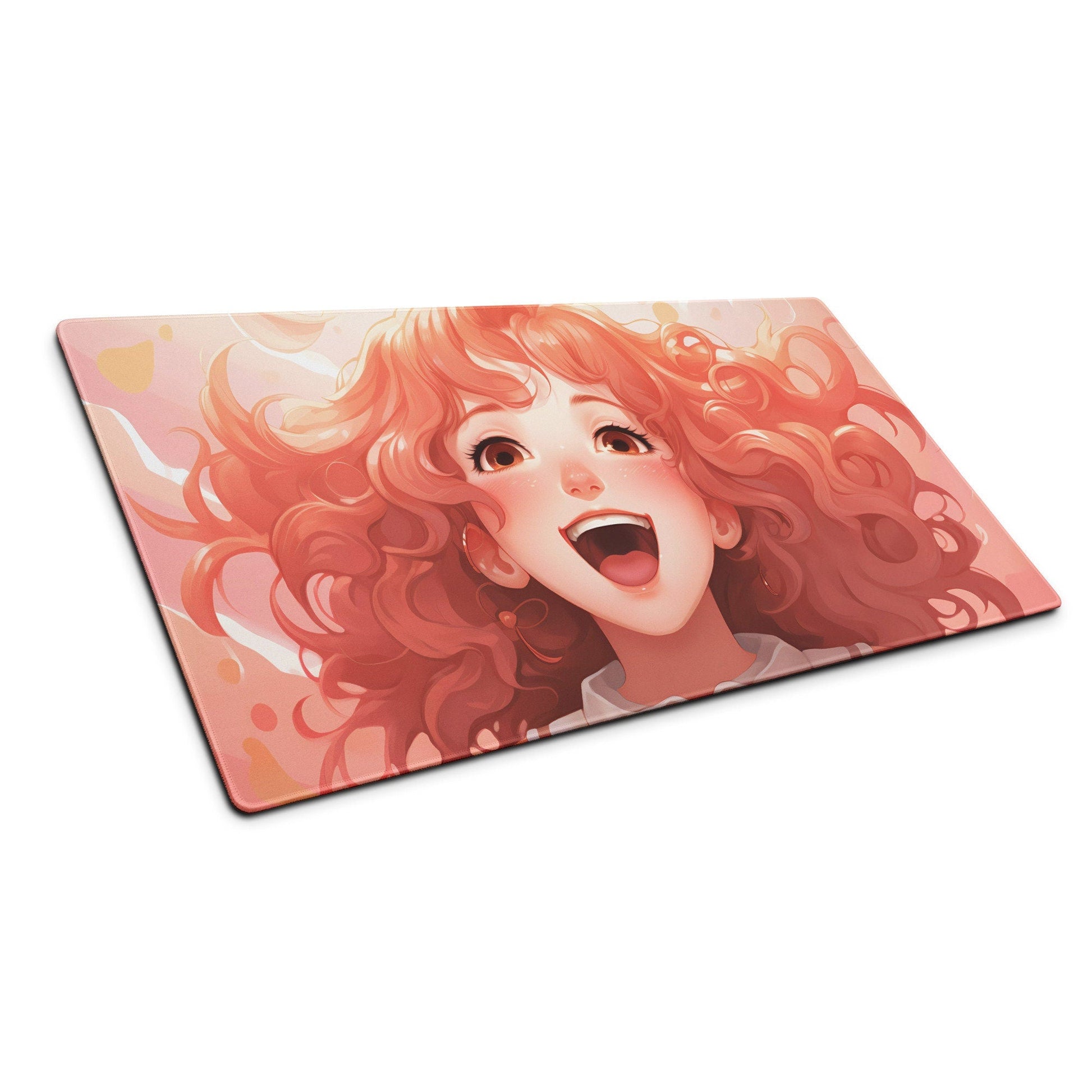 Anime Kawaii Manga Hot Brown Hair Girl Laughing Gaming Mousepad | Desk Mat | Large Mouse Pad - Raiden Gate Design