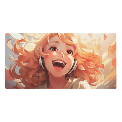 Anime Kawaii Manga Hot Ginger Hair Girl with Headphones Gaming Mousepad | Desk Mat | Large Mouse Pad - Raiden Gate Design