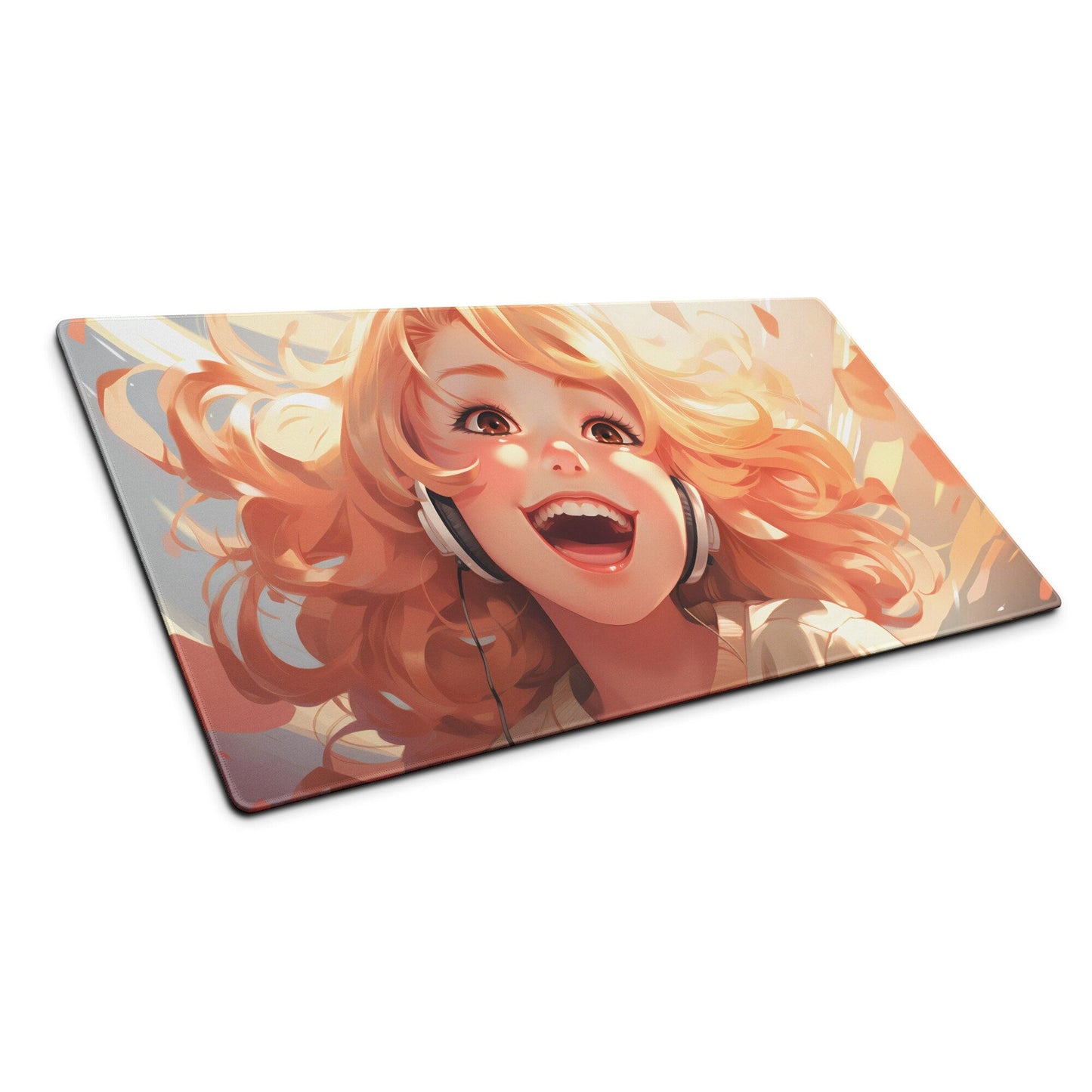 Anime Kawaii Manga Hot Ginger Hair Girl with Headphones Gaming Mousepad | Desk Mat | Large Mouse Pad - Raiden Gate Design