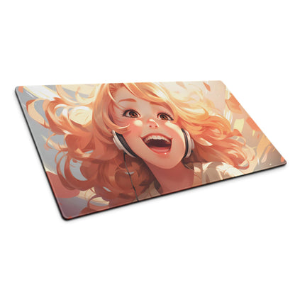 Anime Kawaii Manga Hot Ginger Hair Girl with Headphones Gaming Mousepad | Desk Mat | Large Mouse Pad - Raiden Gate Design