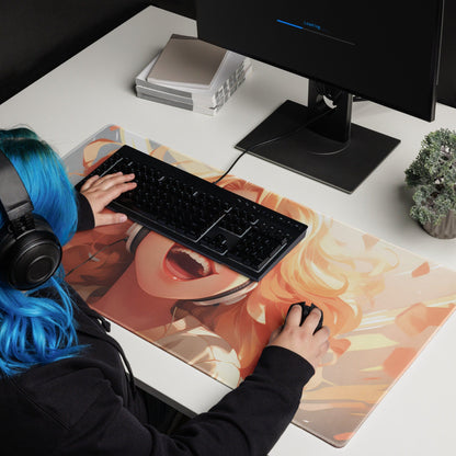 Anime Kawaii Manga Hot Ginger Hair Girl with Headphones Gaming Mousepad | Desk Mat | Large Mouse Pad - Raiden Gate Design