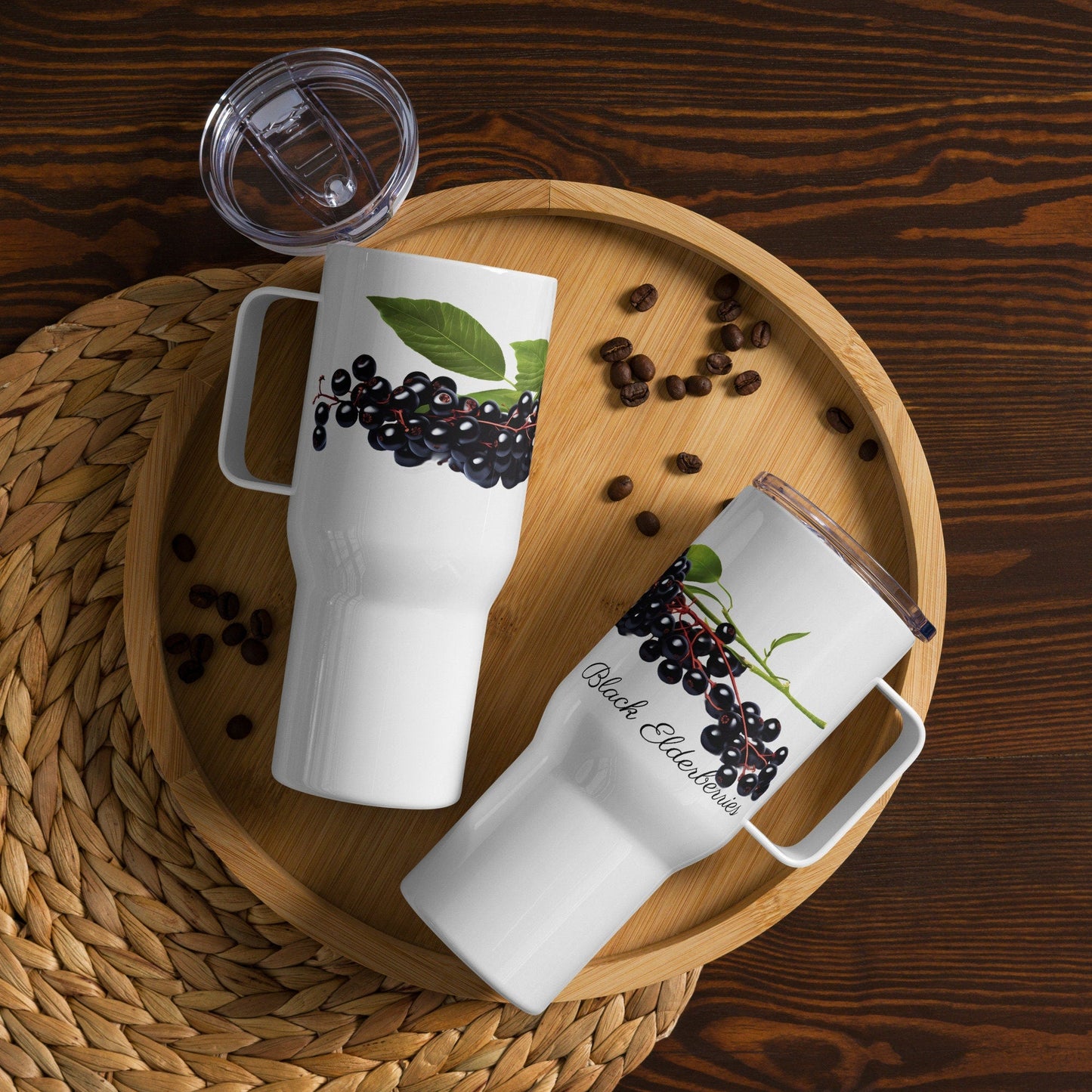 Black Elderberry Herbal Tea Travel mug with a handle | Tea Mug | Teacup | Gifts for Her | Herb Flower | Birthday Gift - Raiden Gate Design