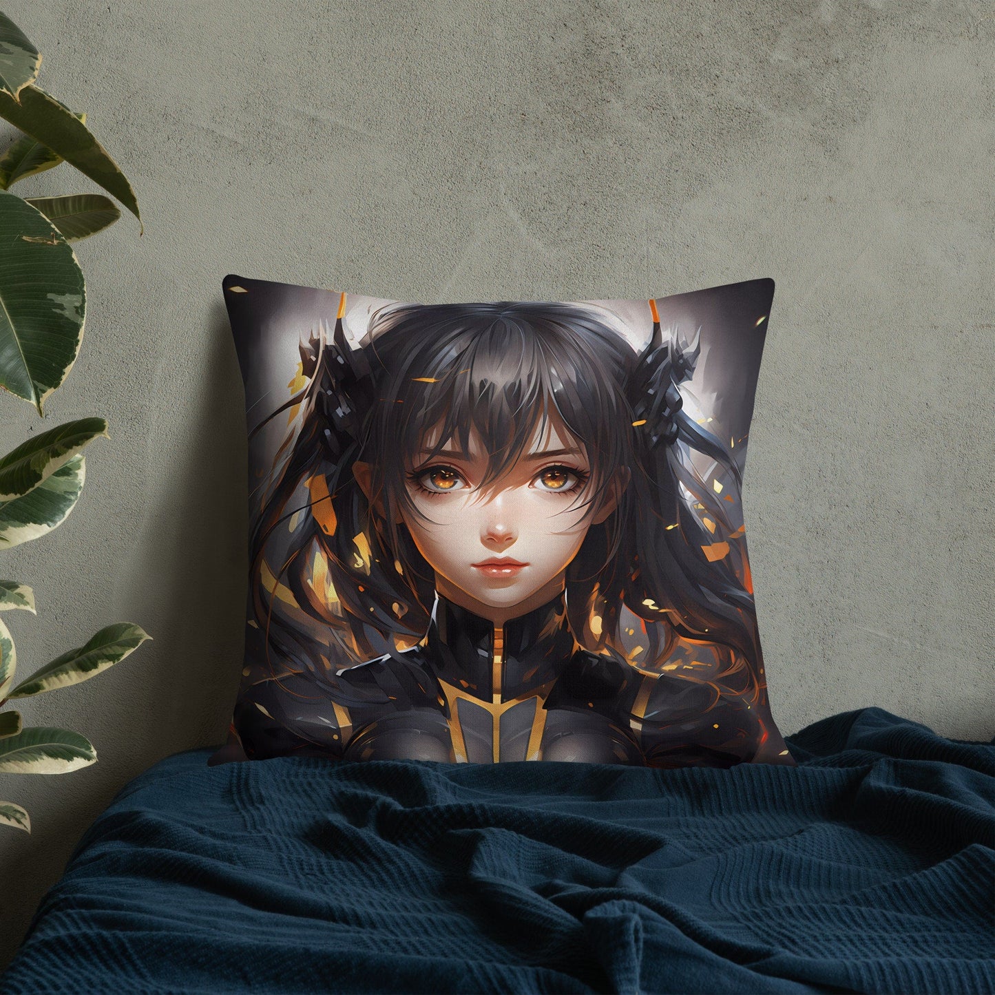 Black - Gold Hair Anime Girl | Anime Pillow | Kawaii Pillow | Decorative Pillow | Throw Pillow - Raiden Gate Design