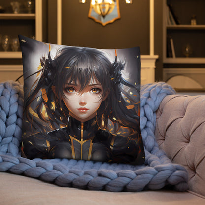 Black - Gold Hair Anime Girl | Anime Pillow | Kawaii Pillow | Decorative Pillow | Throw Pillow - Raiden Gate Design