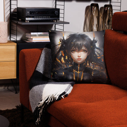 Black - Gold Hair Anime Girl | Anime Pillow | Kawaii Pillow | Decorative Pillow | Throw Pillow - Raiden Gate Design