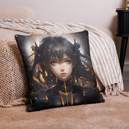 Black - Gold Hair Anime Girl | Anime Pillow | Kawaii Pillow | Decorative Pillow | Throw Pillow - Raiden Gate Design