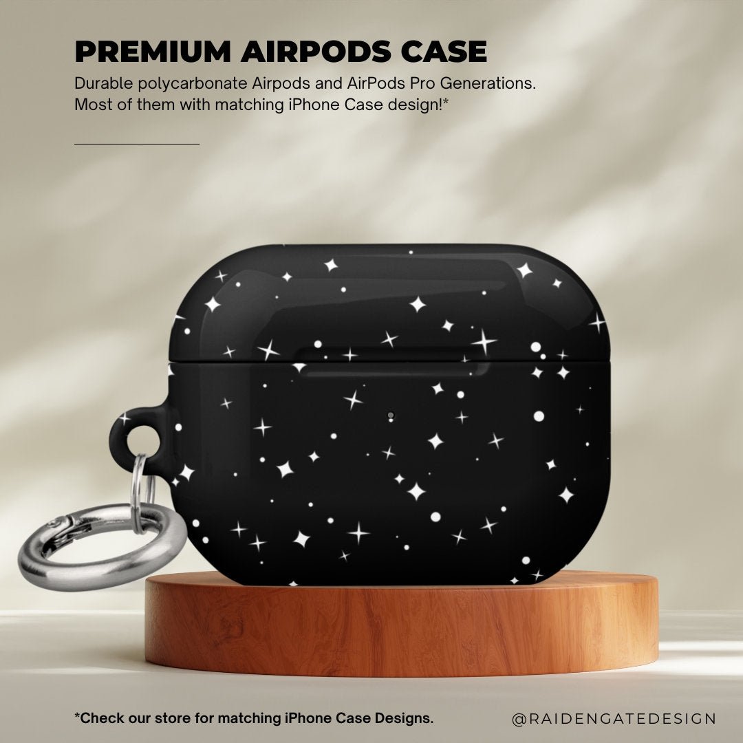 Black Starry AirPods Case | Galaxy AirPods Holder | AirPods Case with Keychain | Protective Case | Holiday Gift | AirPods Pro Case Cover - Raiden Gate Design