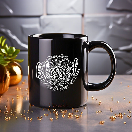 Blessed Mandala - Bible Verse Faith Coffee Mug - Christian Religious Gift for Him - Dad Mug with Affirmations - Supportive Baptism Gift - Raiden Gate Design