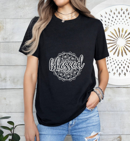 Blessed Mandala Catholic Boho Church Shirt with Inspirational Bible Verse - Jesus Faith Religious - Raiden Gate Design