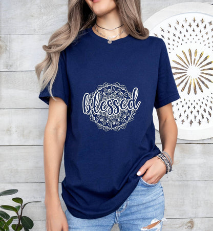 Blessed Mandala Catholic Boho Church Shirt with Inspirational Bible Verse - Jesus Faith Religious - Raiden Gate Design