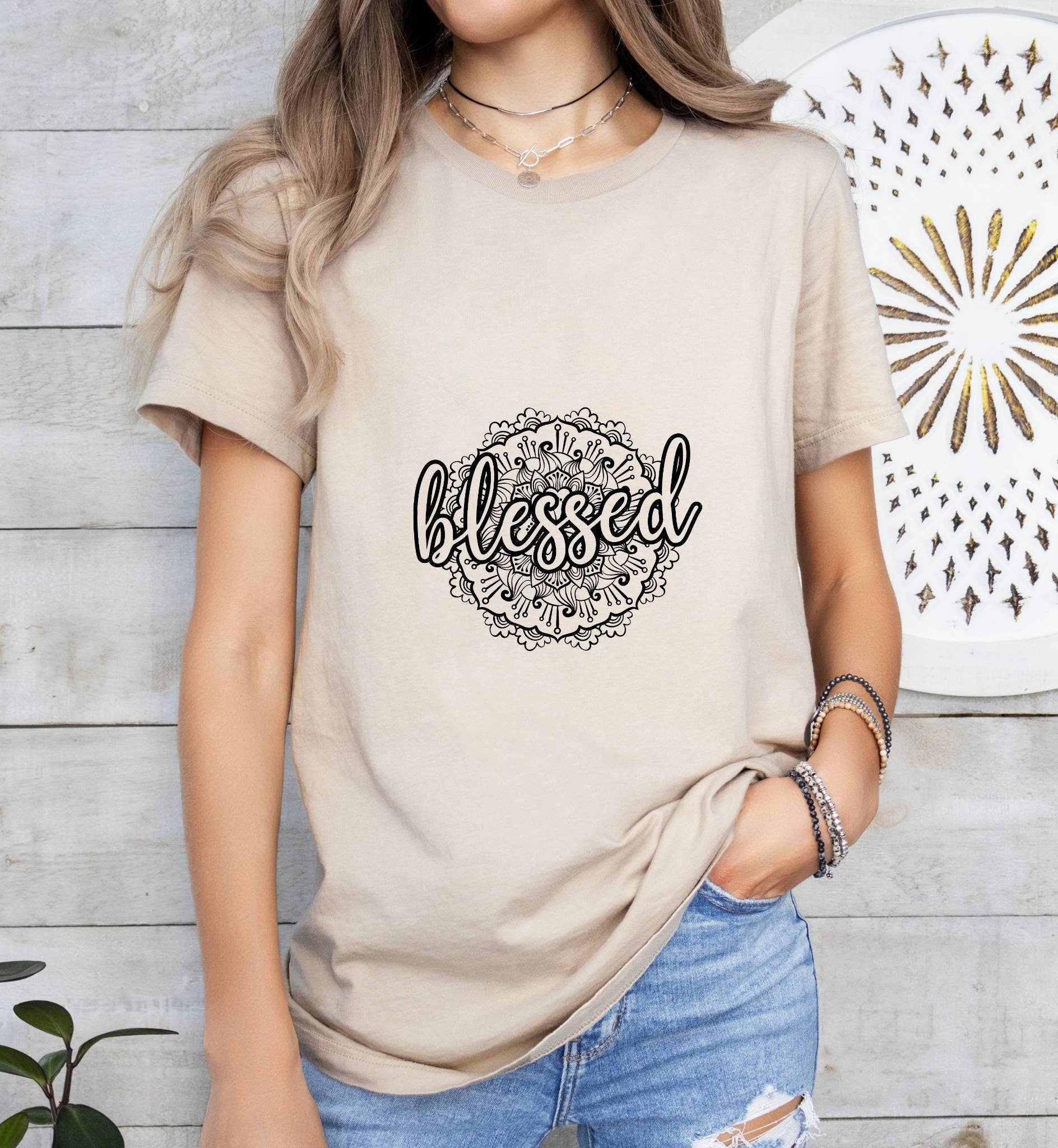 Blessed Mandala Catholic Boho Church Shirt with Inspirational Bible Verse - Jesus Faith Religious - Raiden Gate Design