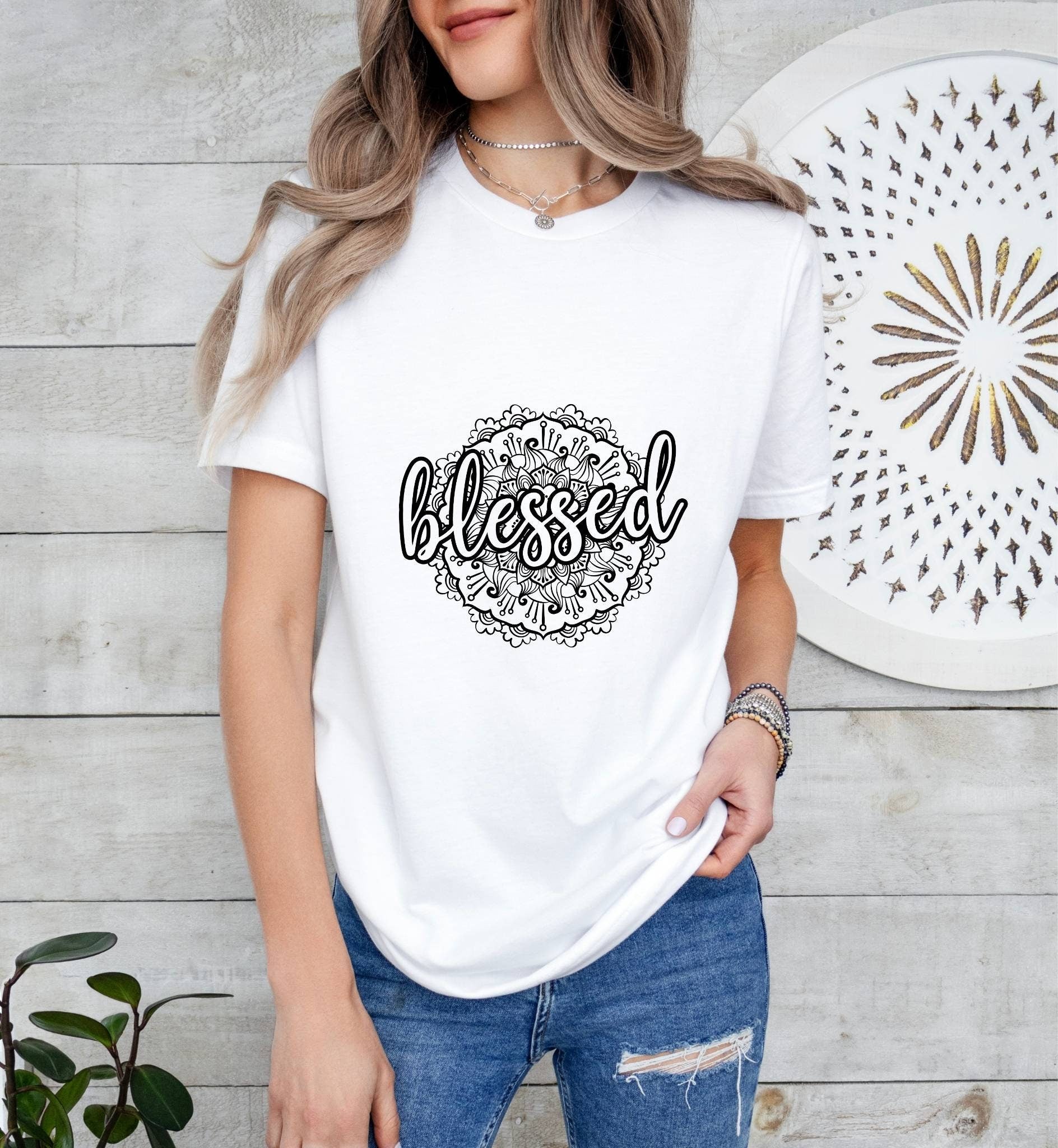 Blessed Mandala Catholic Boho Church Shirt with Inspirational Bible Verse - Jesus Faith Religious - Raiden Gate Design