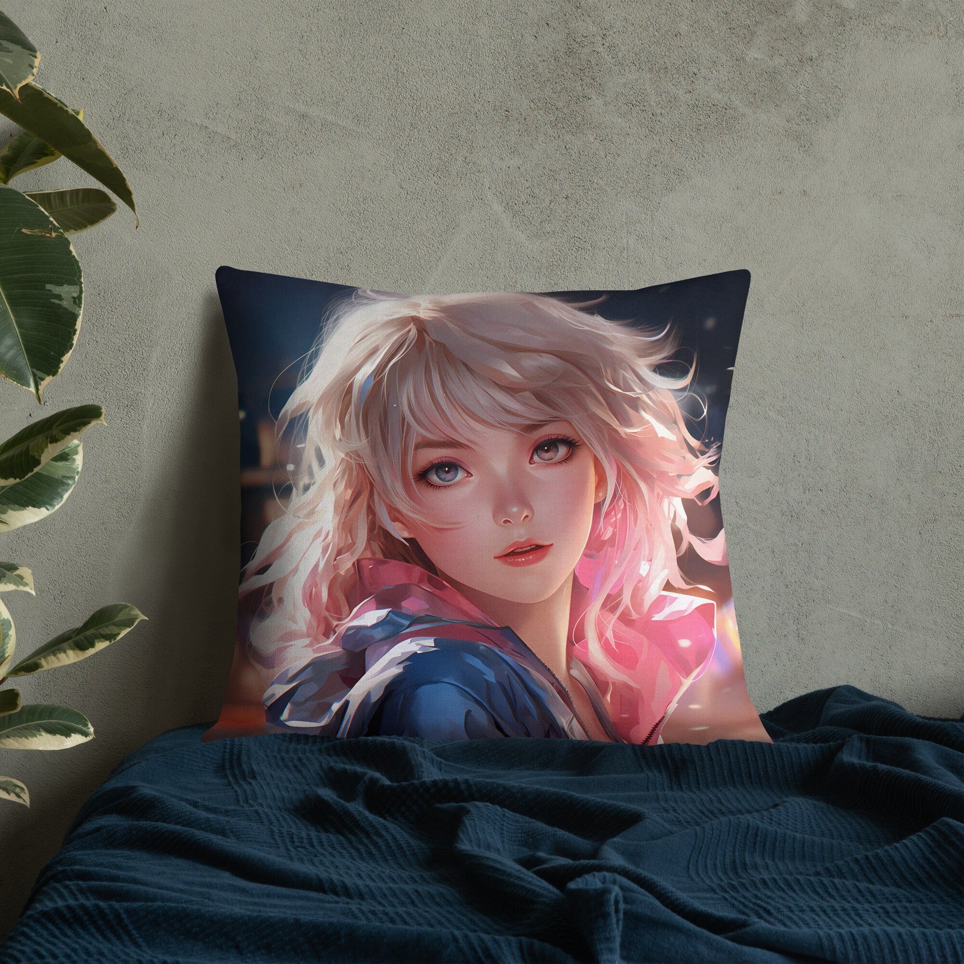 Blond Anime Girl Looking Back | Anime Pillow | Kawaii Pillow | Decorative Pillow | Throw Pillow - Raiden Gate Design