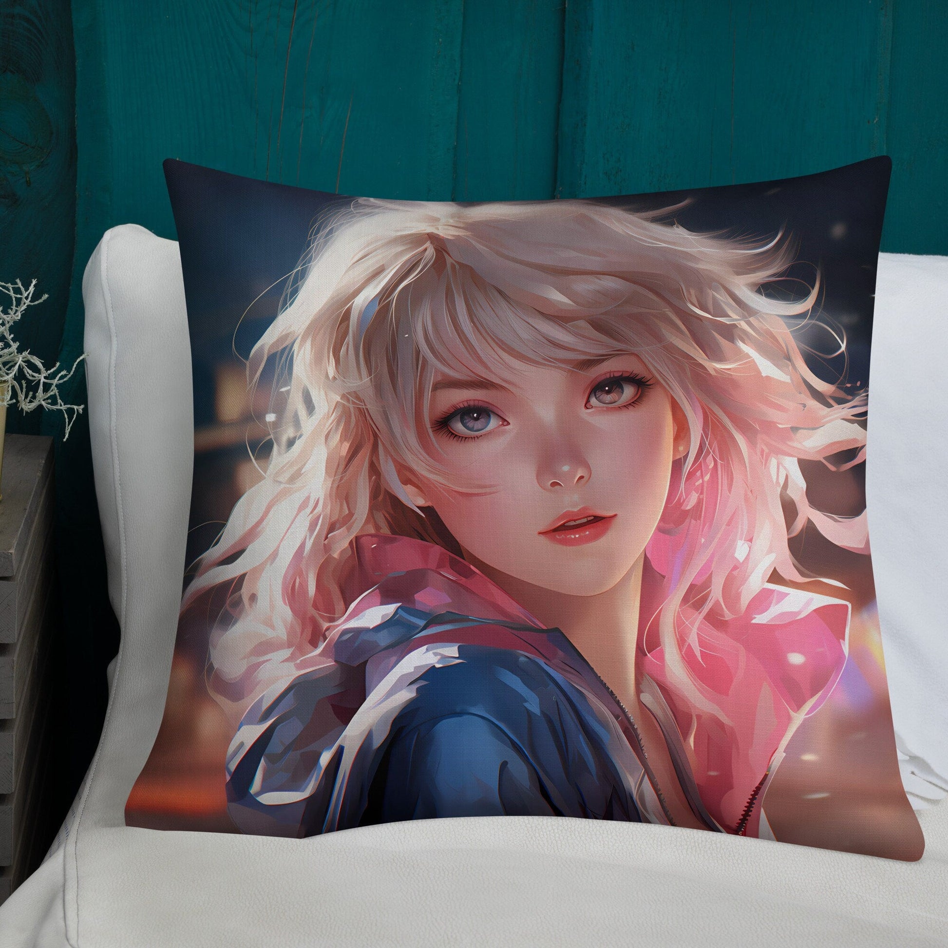 Blond Anime Girl Looking Back | Anime Pillow | Kawaii Pillow | Decorative Pillow | Throw Pillow - Raiden Gate Design