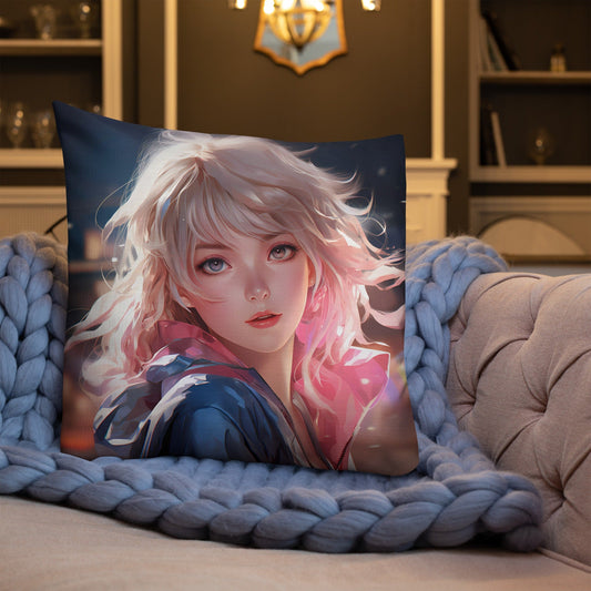 Blond Anime Girl Looking Back | Anime Pillow | Kawaii Pillow | Decorative Pillow | Throw Pillow - Raiden Gate Design