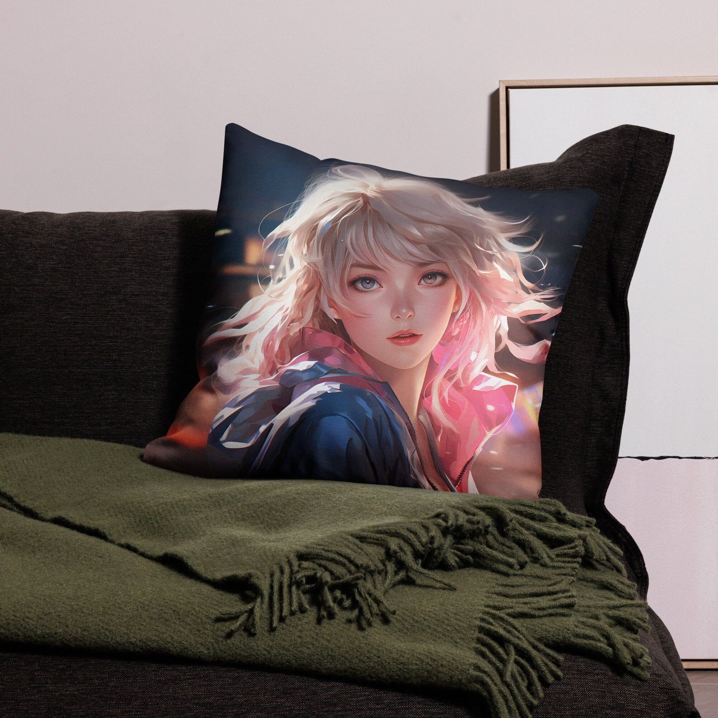 Blond Anime Girl Looking Back | Anime Pillow | Kawaii Pillow | Decorative Pillow | Throw Pillow - Raiden Gate Design