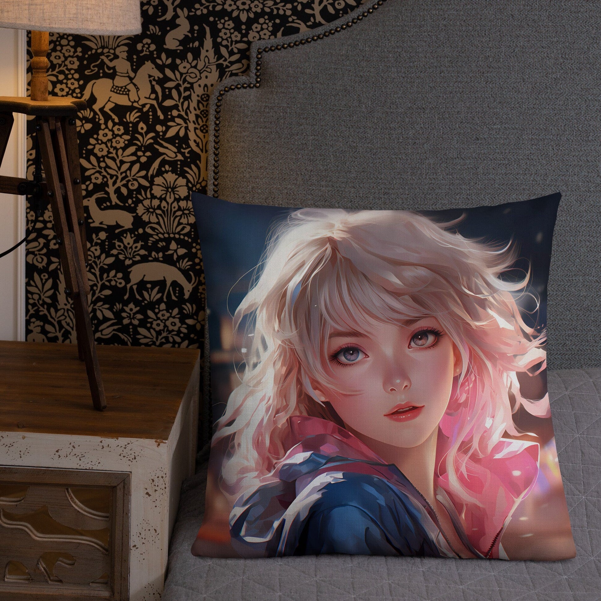 Blond Anime Girl Looking Back | Anime Pillow | Kawaii Pillow | Decorative Pillow | Throw Pillow - Raiden Gate Design