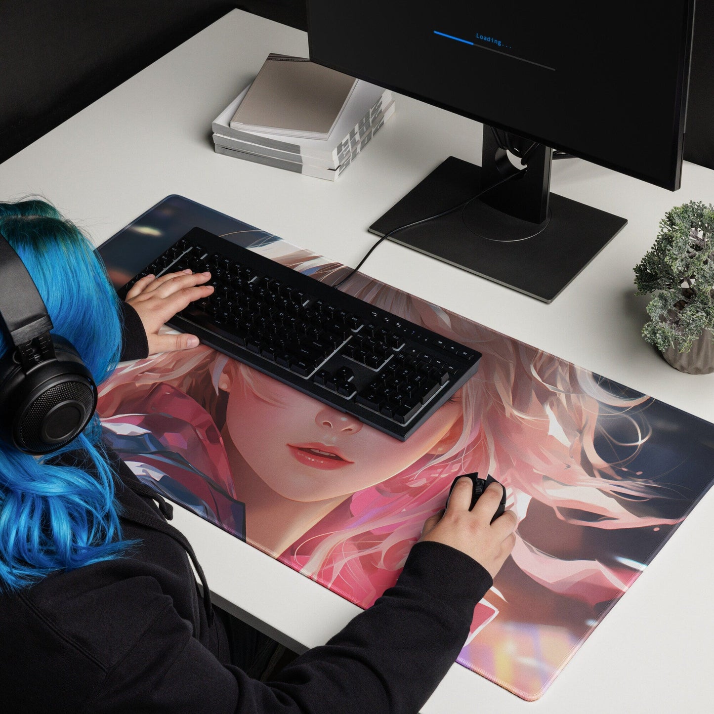 Blond Anime Girl Looking Back Gaming Mousepad | Desk Mat | Large Mouse Pad - Raiden Gate Design