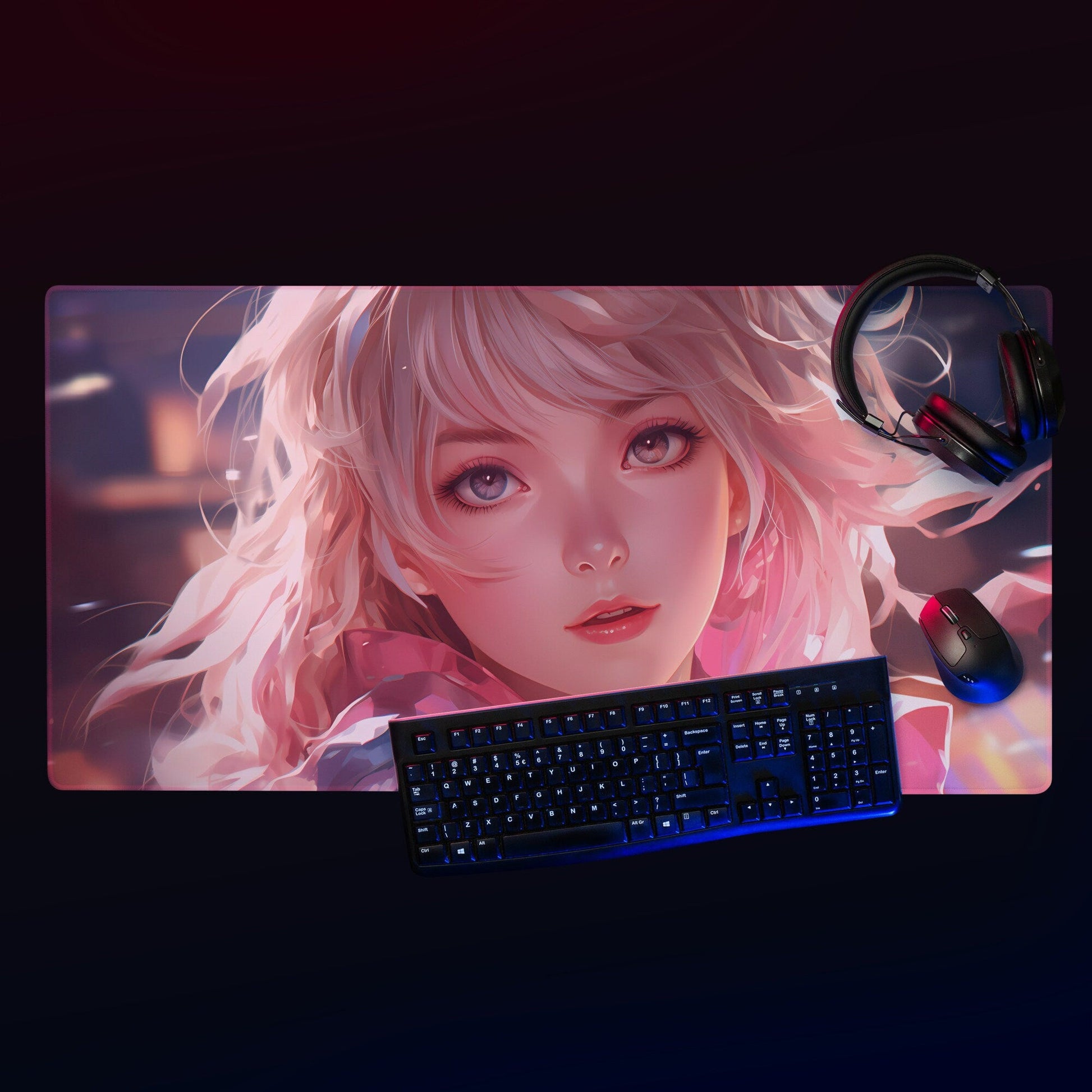 Blond Anime Girl Looking Back Gaming Mousepad | Desk Mat | Large Mouse Pad - Raiden Gate Design