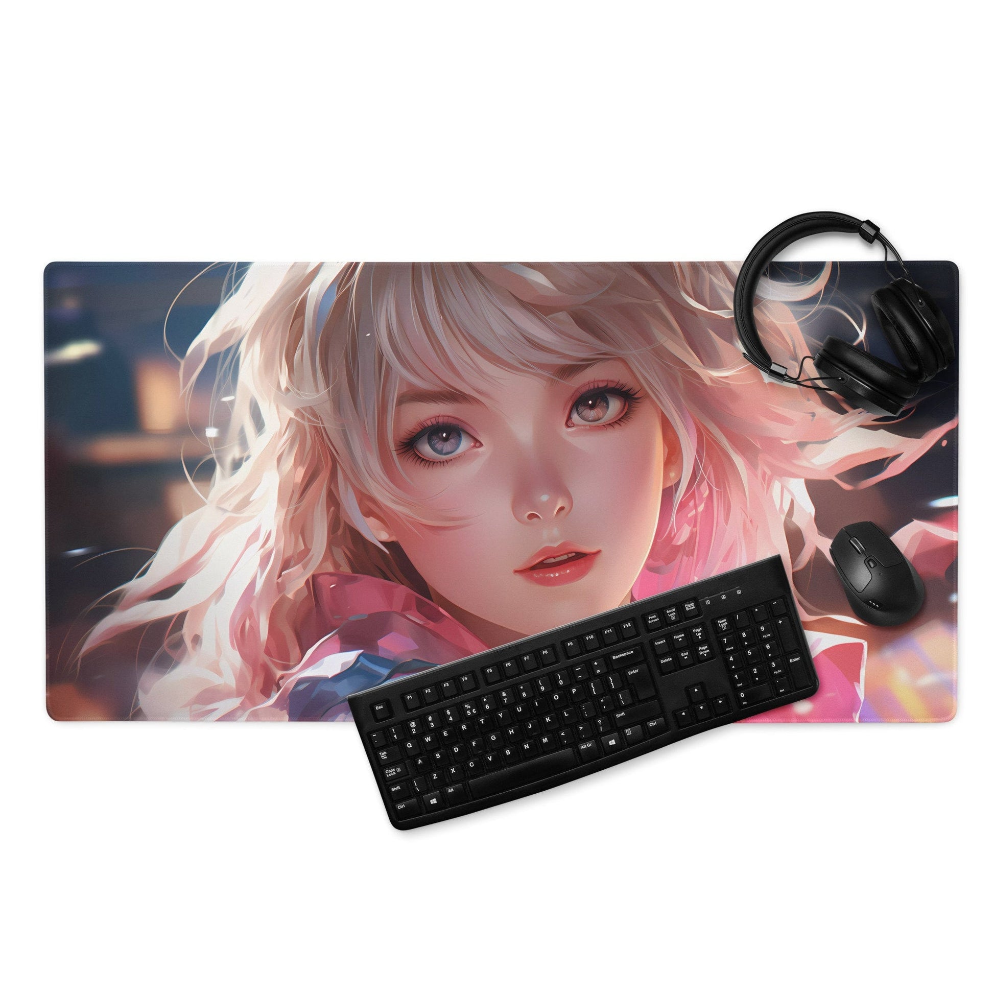 Blond Anime Girl Looking Back Gaming Mousepad | Desk Mat | Large Mouse Pad - Raiden Gate Design