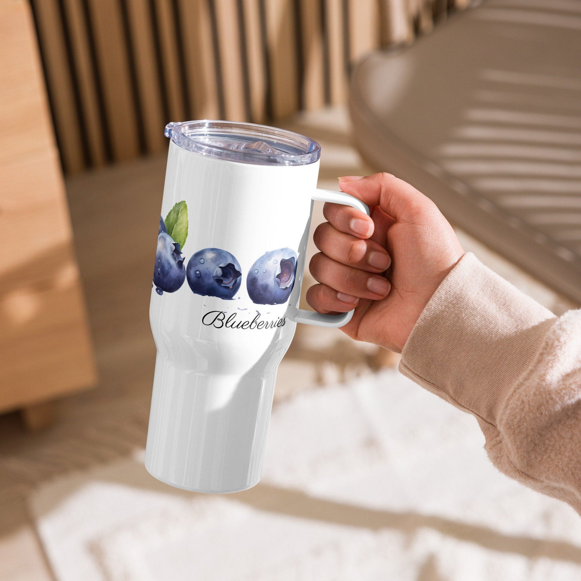 Blueberry Herbal Tea Travel mug with a handle | Tea Mug | Teacup | Gifts for Her | Herb Flower | Birthday Gift - Raiden Gate Design