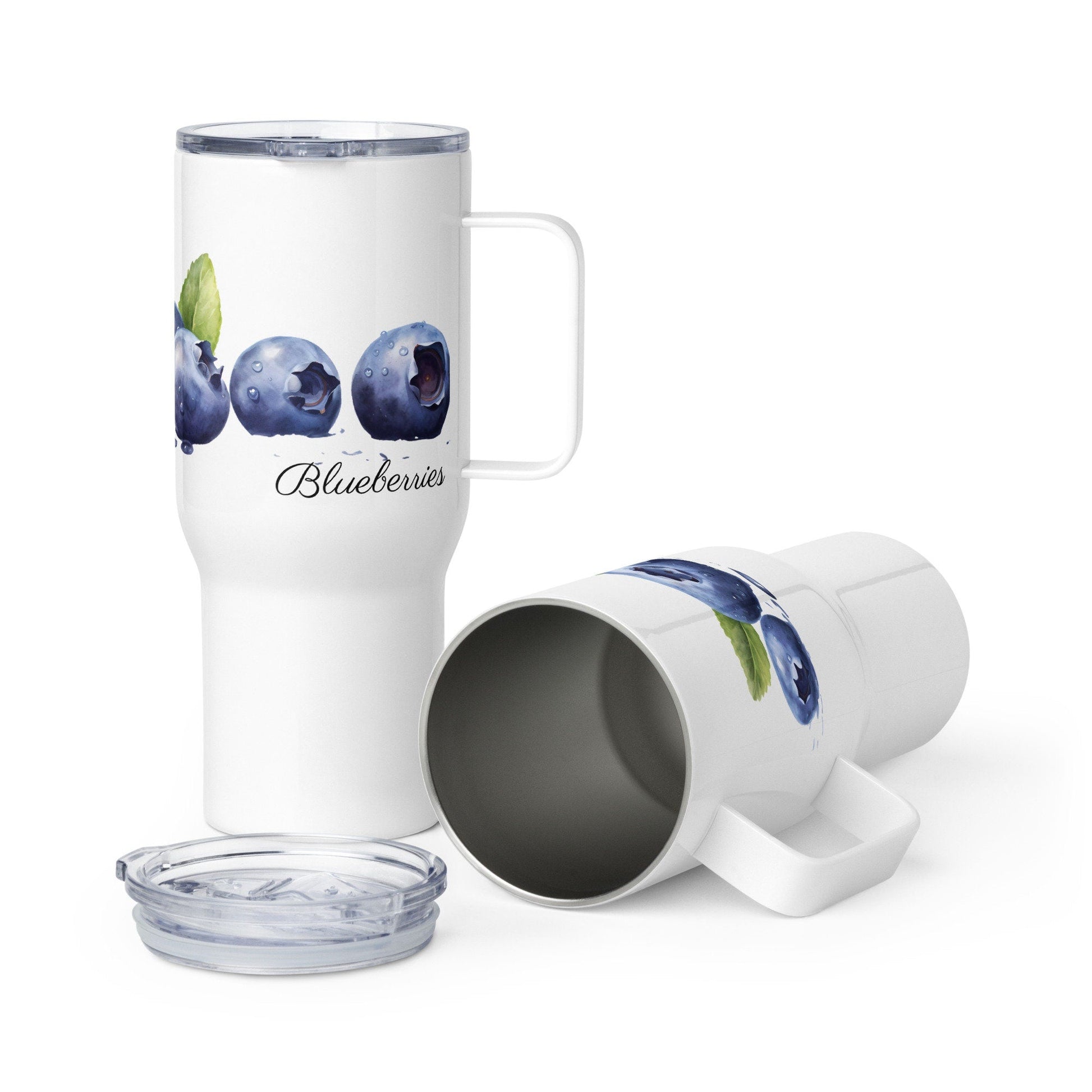 Blueberry Herbal Tea Travel mug with a handle | Tea Mug | Teacup | Gifts for Her | Herb Flower | Birthday Gift - Raiden Gate Design