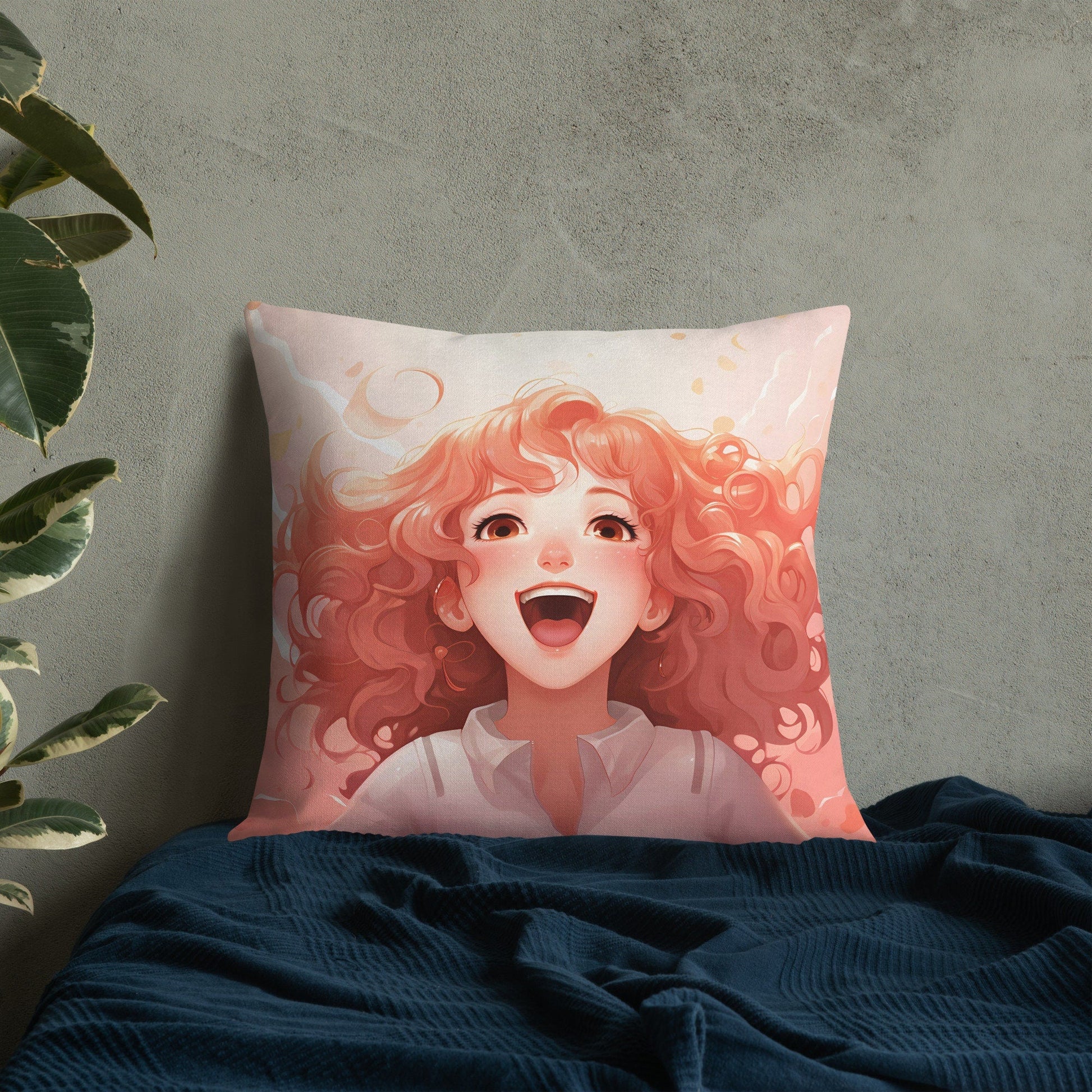 Brown Hair Anime Girl | Anime Pillow | Kawaii Pillow | Decorative Pillow | Throw Pillow - Raiden Gate Design