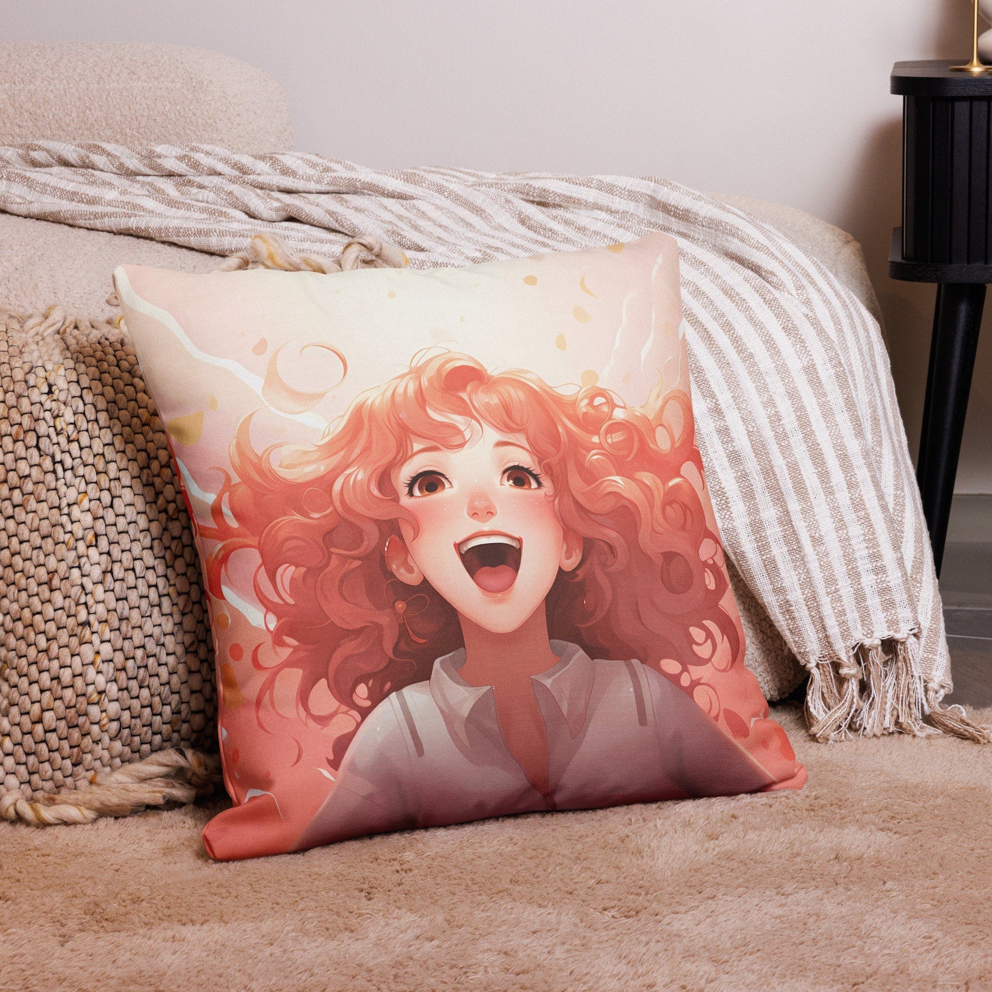 Brown Hair Anime Girl | Anime Pillow | Kawaii Pillow | Decorative Pillow | Throw Pillow - Raiden Gate Design