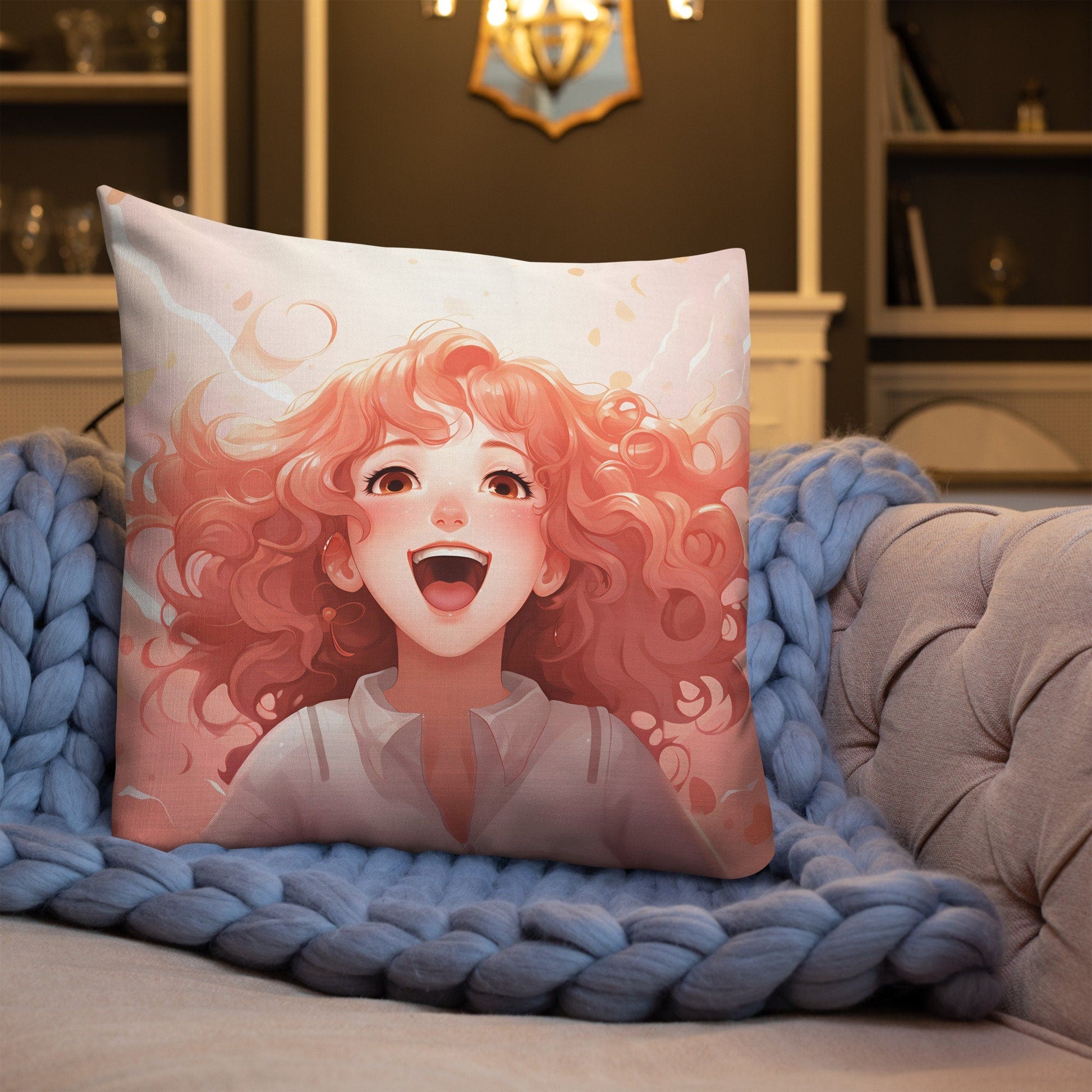 Brown Hair Anime Girl | Anime Pillow | Kawaii Pillow | Decorative Pillow | Throw Pillow - Raiden Gate Design