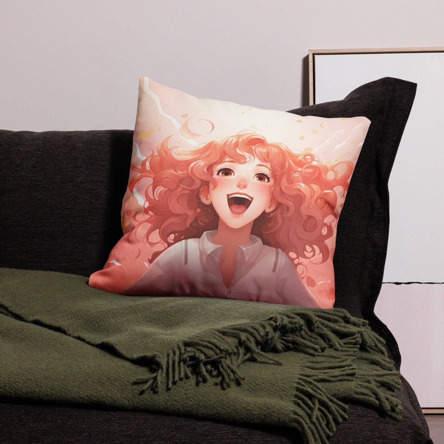 Brown Hair Anime Girl | Anime Pillow | Kawaii Pillow | Decorative Pillow | Throw Pillow - Raiden Gate Design