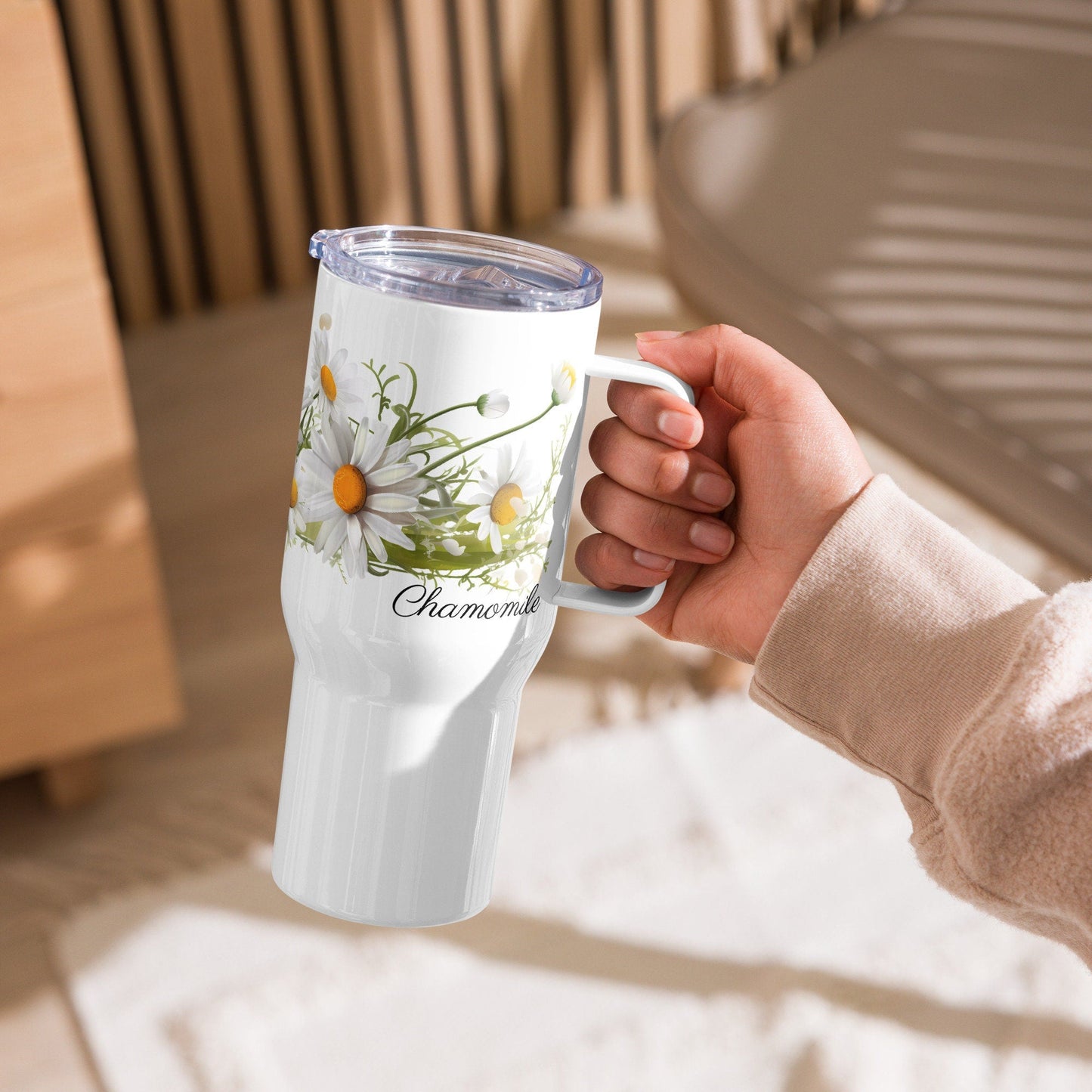 Chamomile Herbal Tea Travel mug with a handle | Tea Mug | Teacup | Gifts for Her | Herb Flower | Birthday Gift - Raiden Gate Design