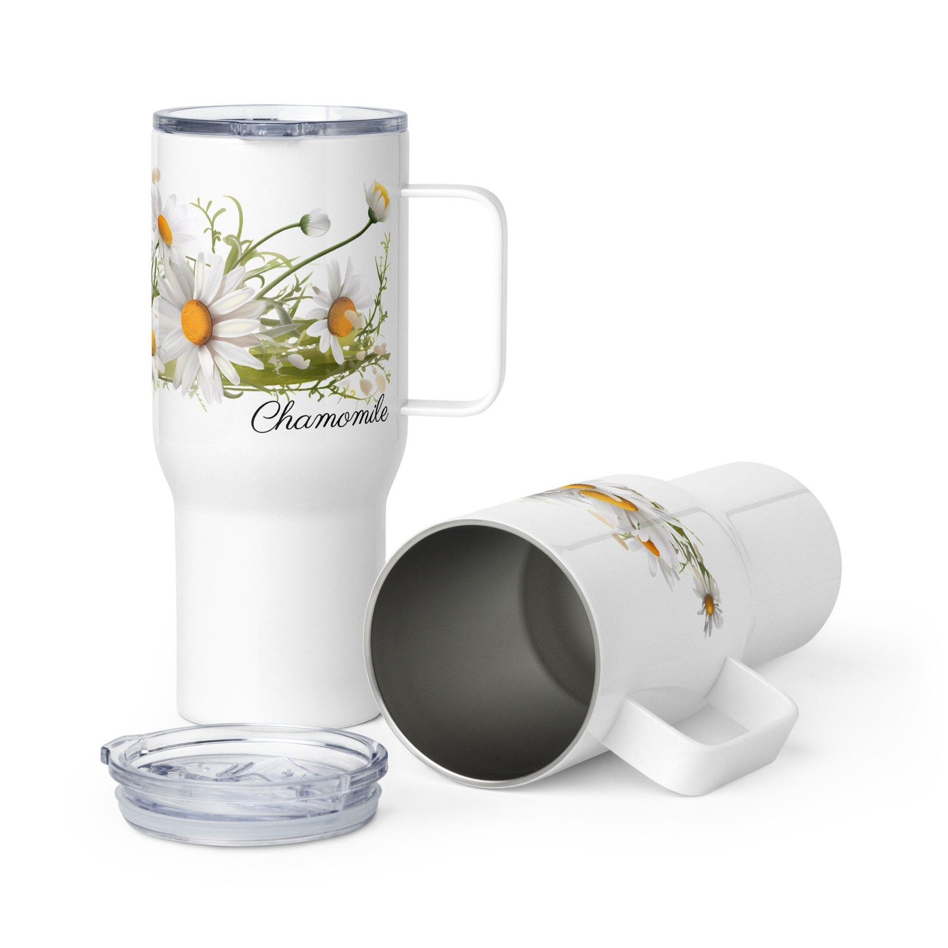 Chamomile Herbal Tea Travel mug with a handle | Tea Mug | Teacup | Gifts for Her | Herb Flower | Birthday Gift - Raiden Gate Design