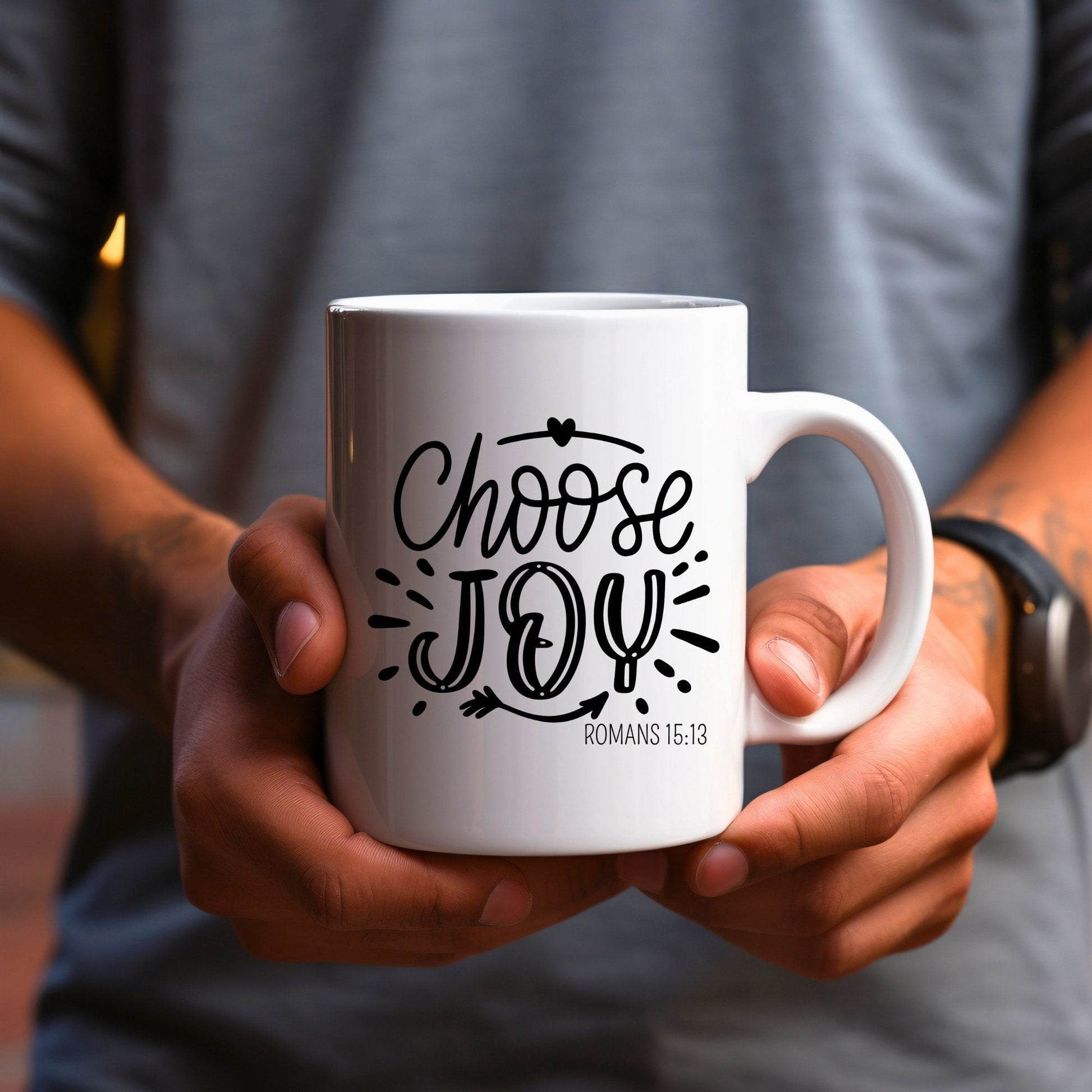 Choose Joy Mug - Bible Verse Faith Coffee Mug - Christian Religious Gift for Him - Dad Mug with Affirmations - Supportive Baptism Gift - Raiden Gate Design