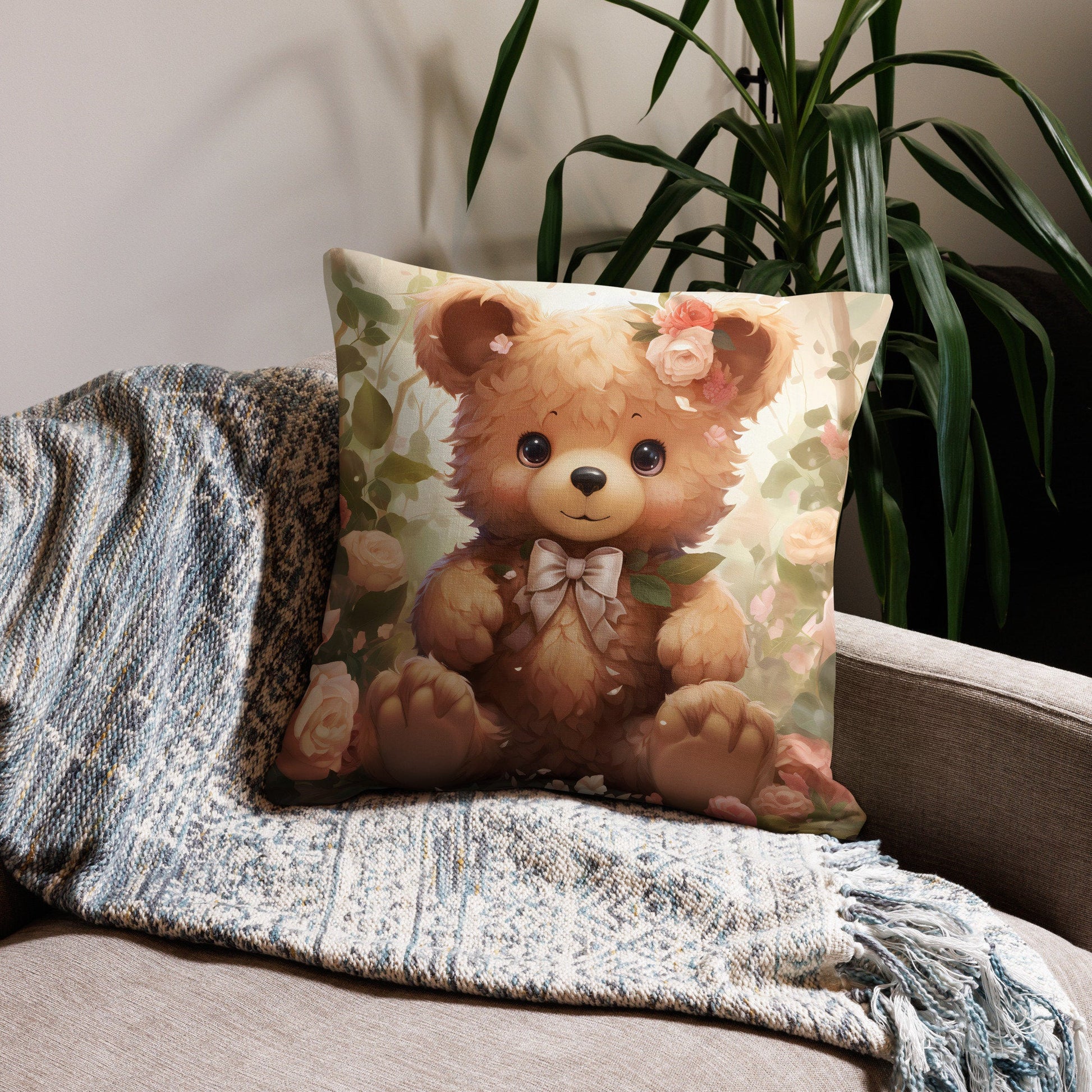 Cub with Roses | Anime Pillow | Kawaii Pillow | Decorative Pillow | Throw Pillow - Raiden Gate Design