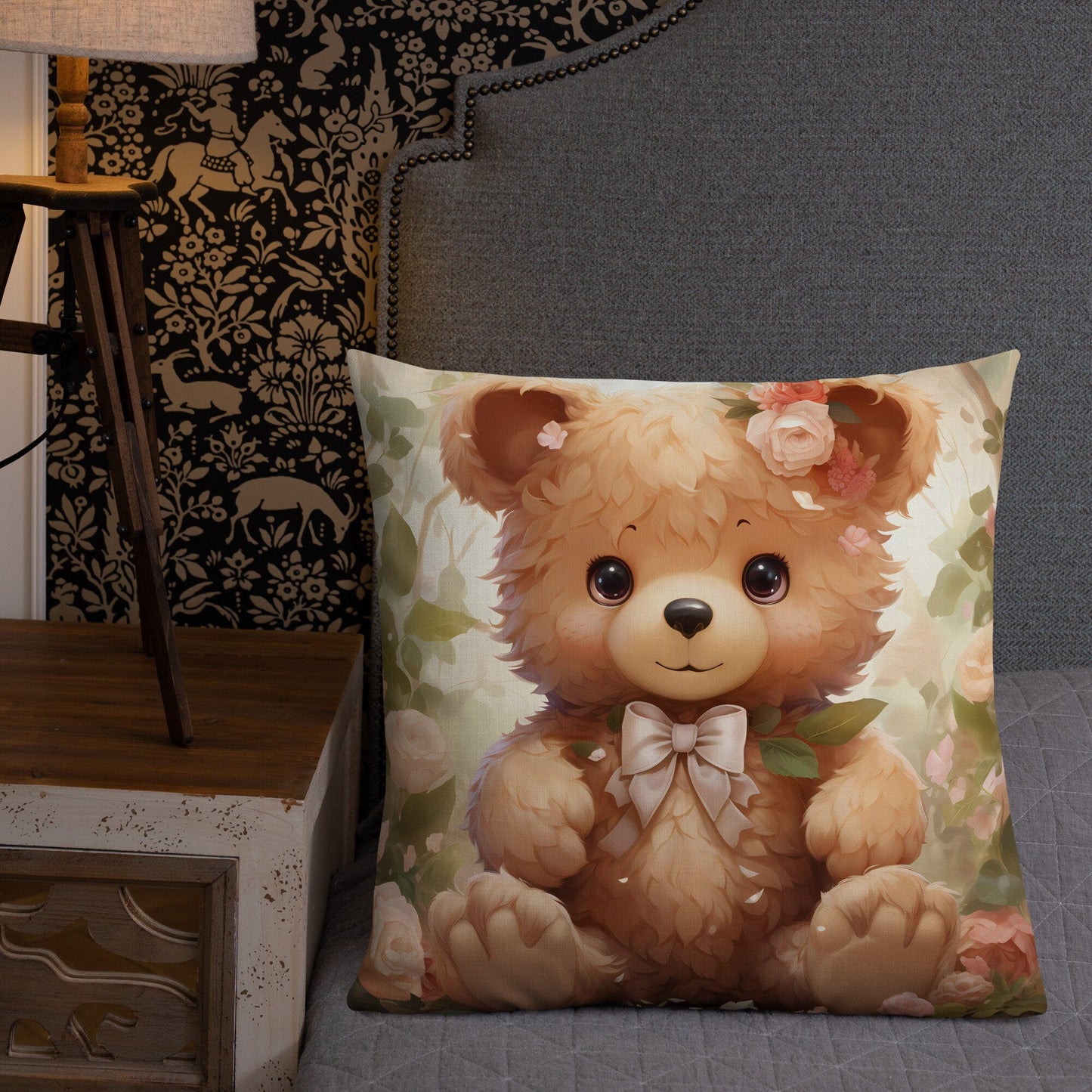 Cub with Roses | Anime Pillow | Kawaii Pillow | Decorative Pillow | Throw Pillow - Raiden Gate Design