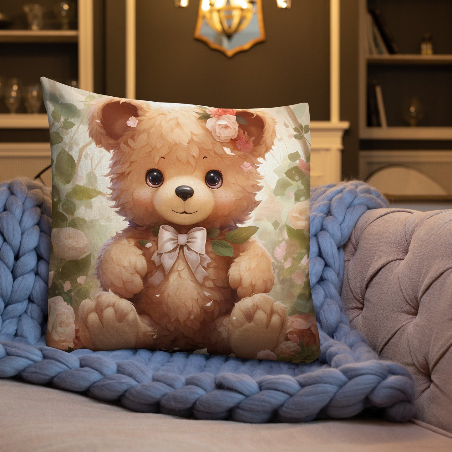 Cub with Roses | Anime Pillow | Kawaii Pillow | Decorative Pillow | Throw Pillow - Raiden Gate Design