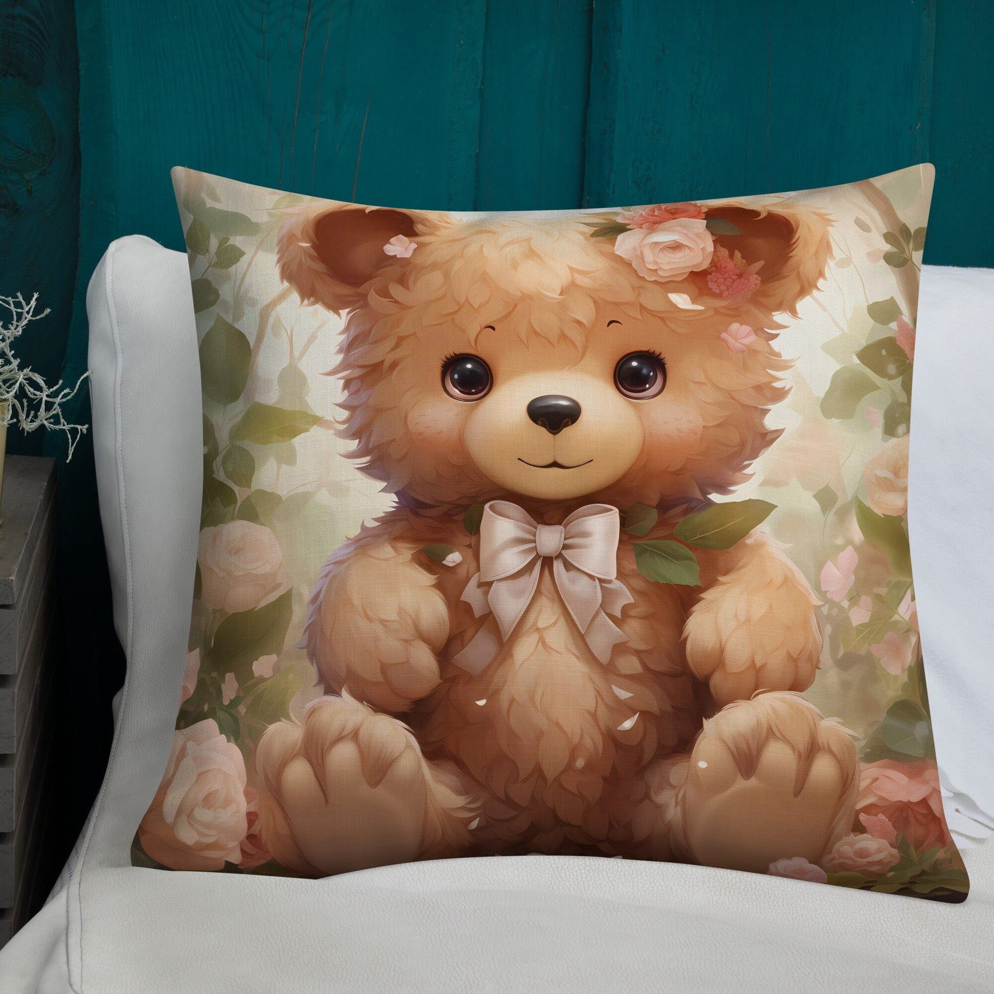 Cub with Roses | Anime Pillow | Kawaii Pillow | Decorative Pillow | Throw Pillow - Raiden Gate Design