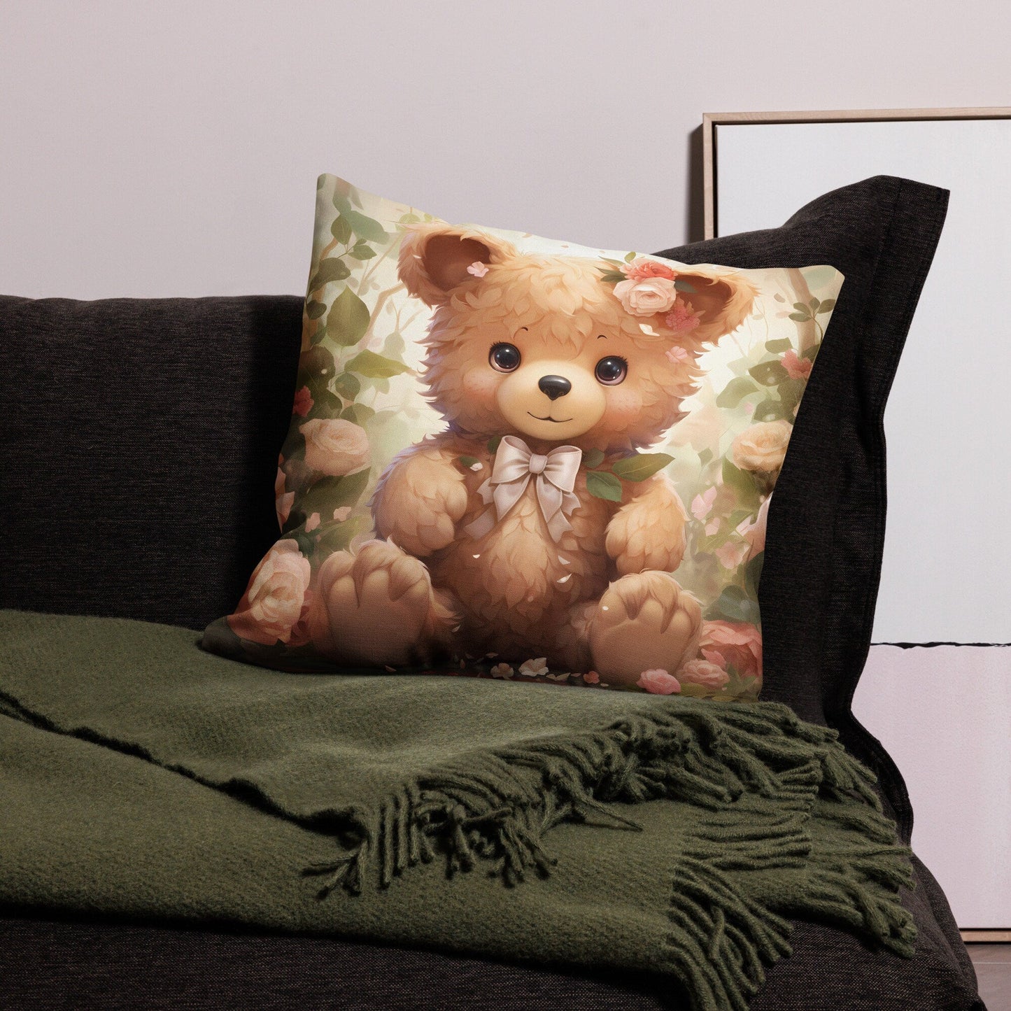 Cub with Roses | Anime Pillow | Kawaii Pillow | Decorative Pillow | Throw Pillow - Raiden Gate Design