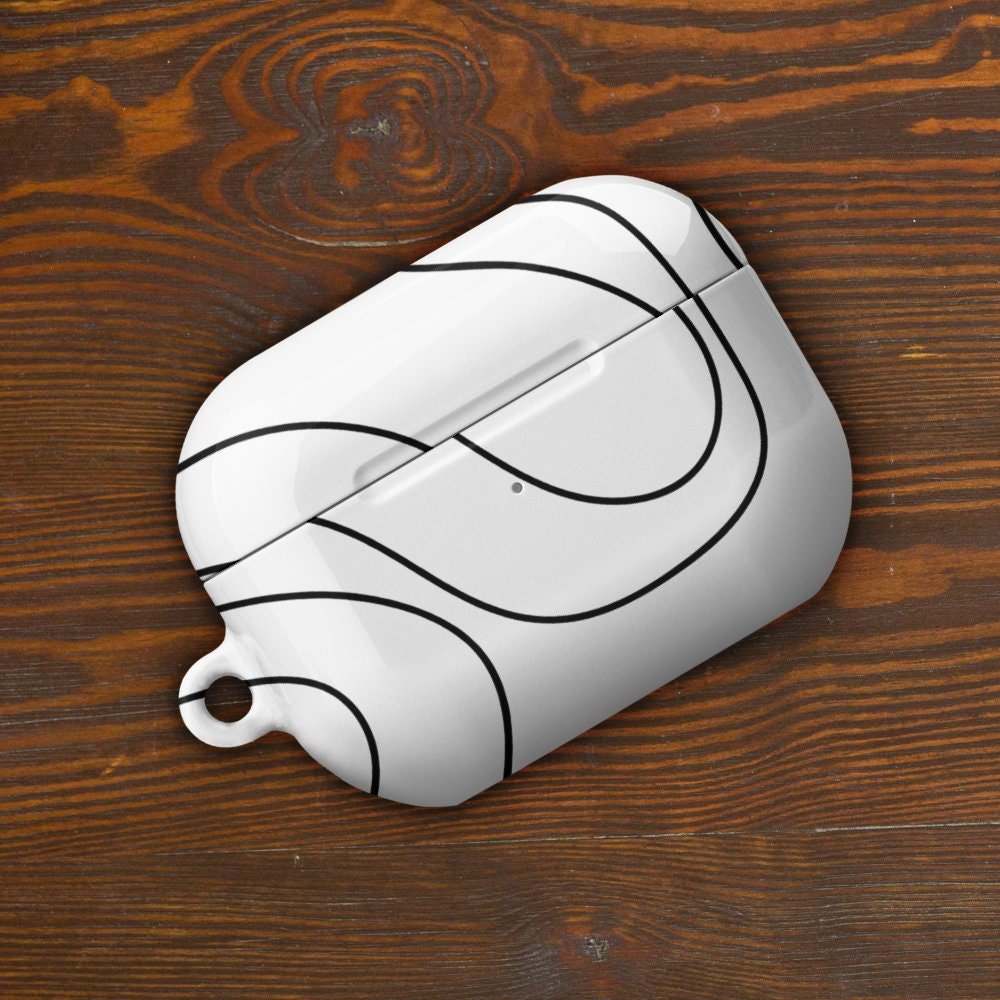 Curvy Line on White Custom AirPods Pro Case | Tough AirPods Case - Raiden Gate Design