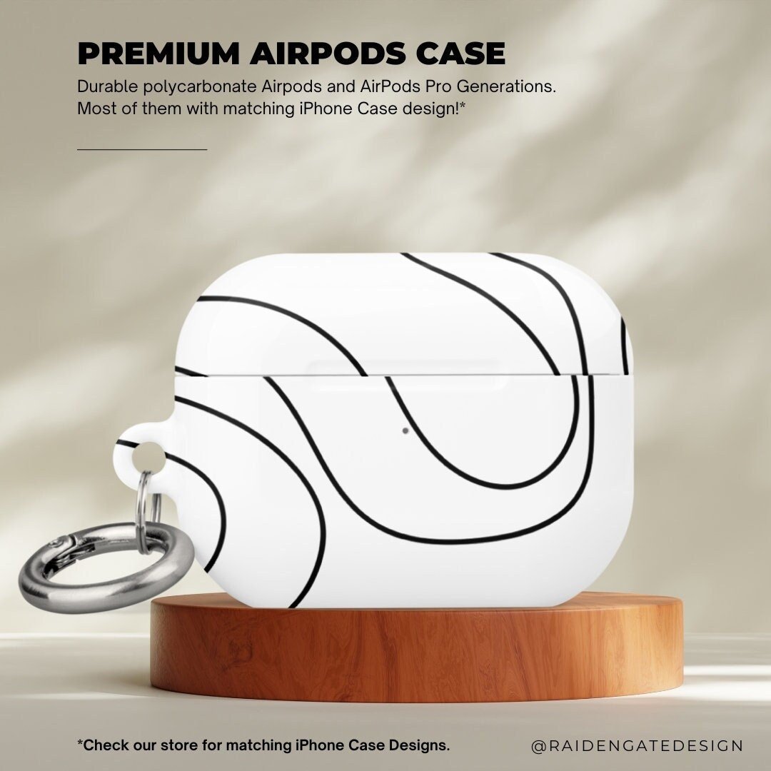 Curvy Line on White Custom AirPods Pro Case | Tough AirPods Case - Raiden Gate Design