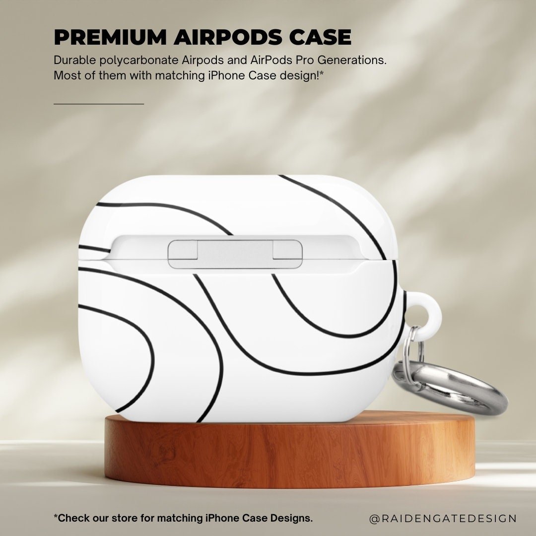 Curvy Line on White Custom AirPods Pro Case | Tough AirPods Case - Raiden Gate Design