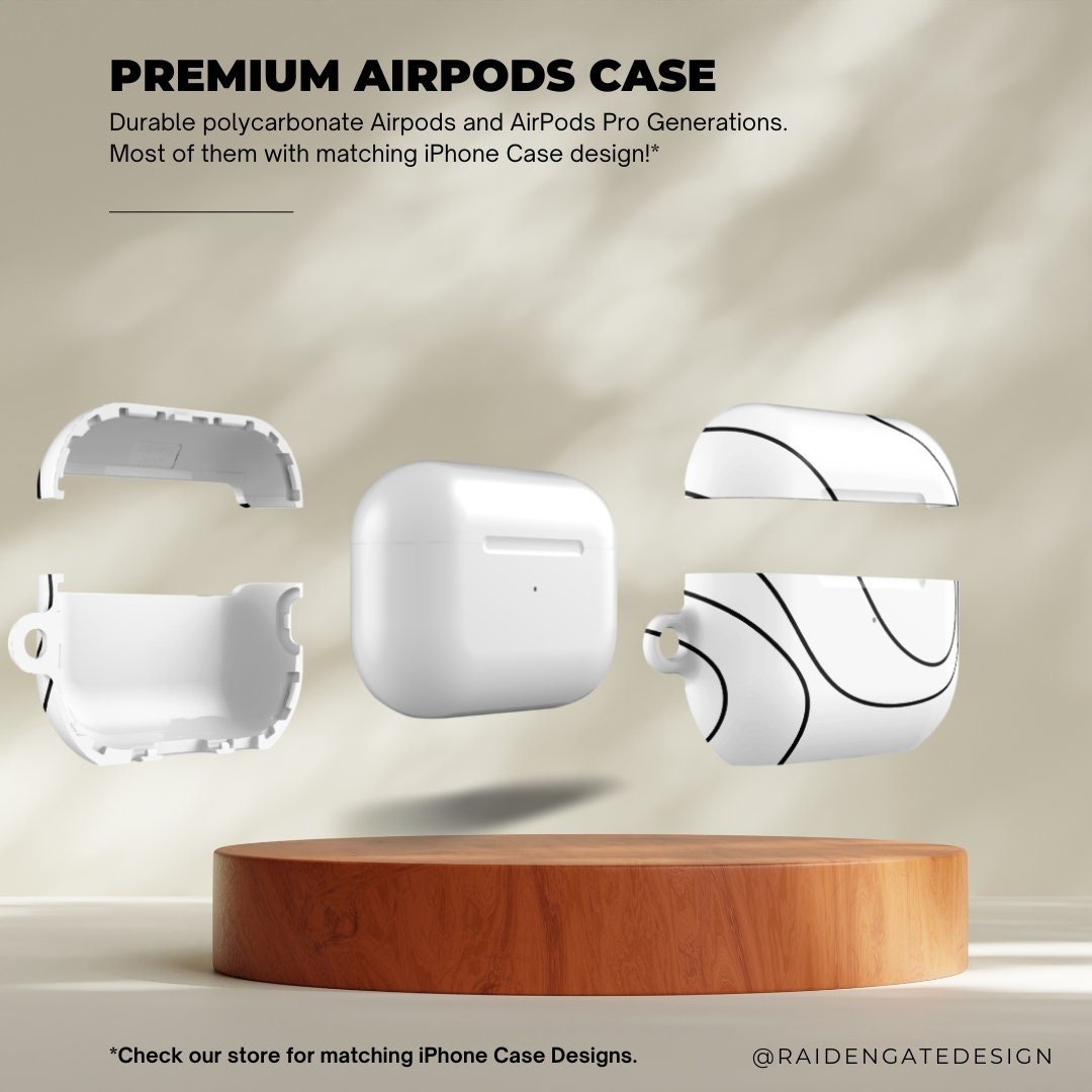 Curvy Line on White Custom AirPods Pro Case | Tough AirPods Case - Raiden Gate Design