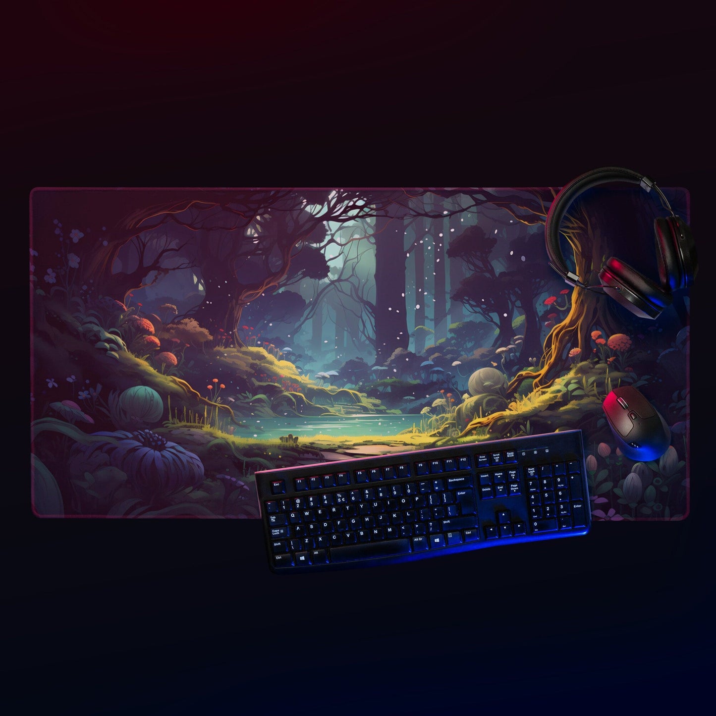 Daylight Anime Forest with Pond Gaming Mousepad | Desk Mat | Large Mouse Pad - Raiden Gate Design