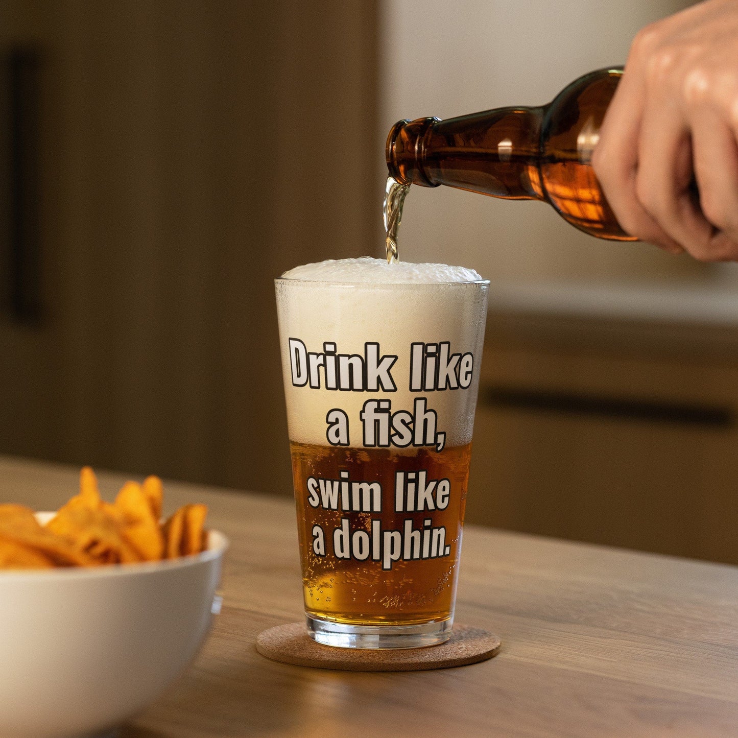 Drink like a fish, swim like a dolphin – Pint Glass | Shaker Glass | Beer Glass | Beer Lover | Mixer Glass - Raiden Gate Design