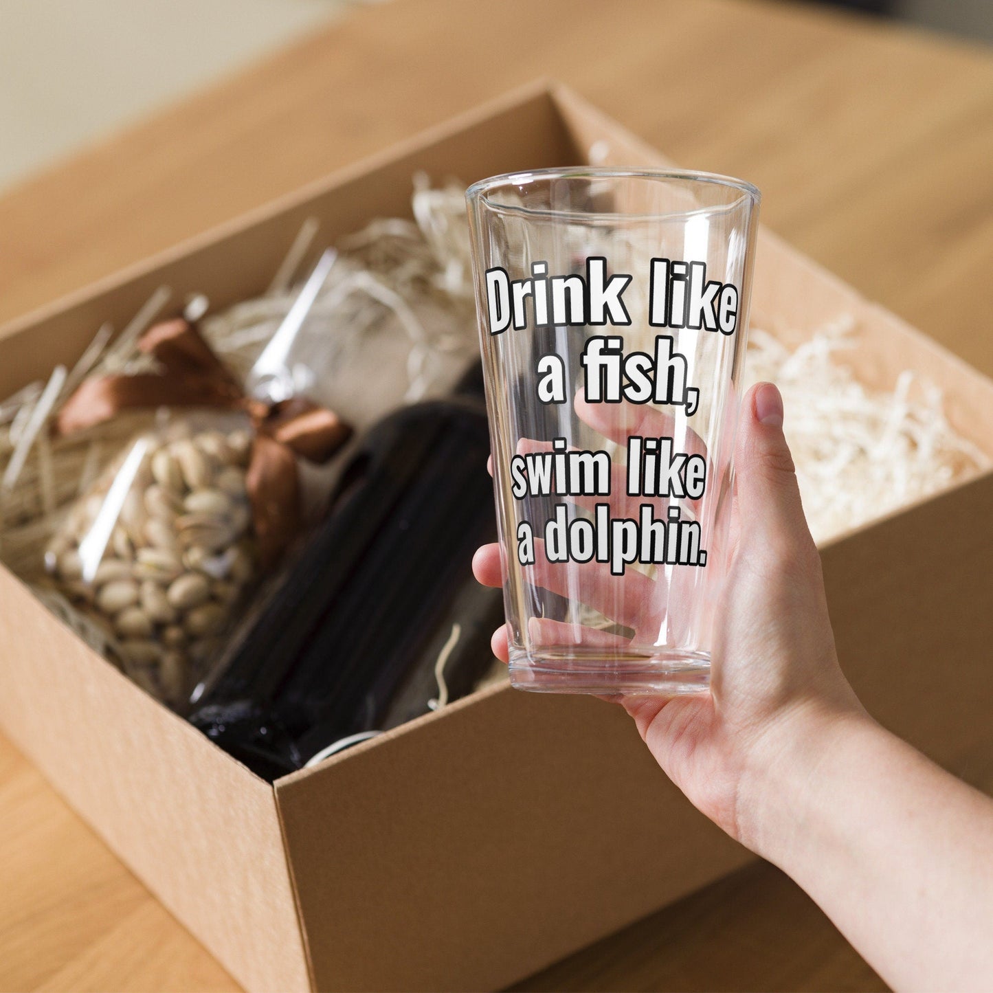 Drink like a fish, swim like a dolphin – Pint Glass | Shaker Glass | Beer Glass | Beer Lover | Mixer Glass - Raiden Gate Design