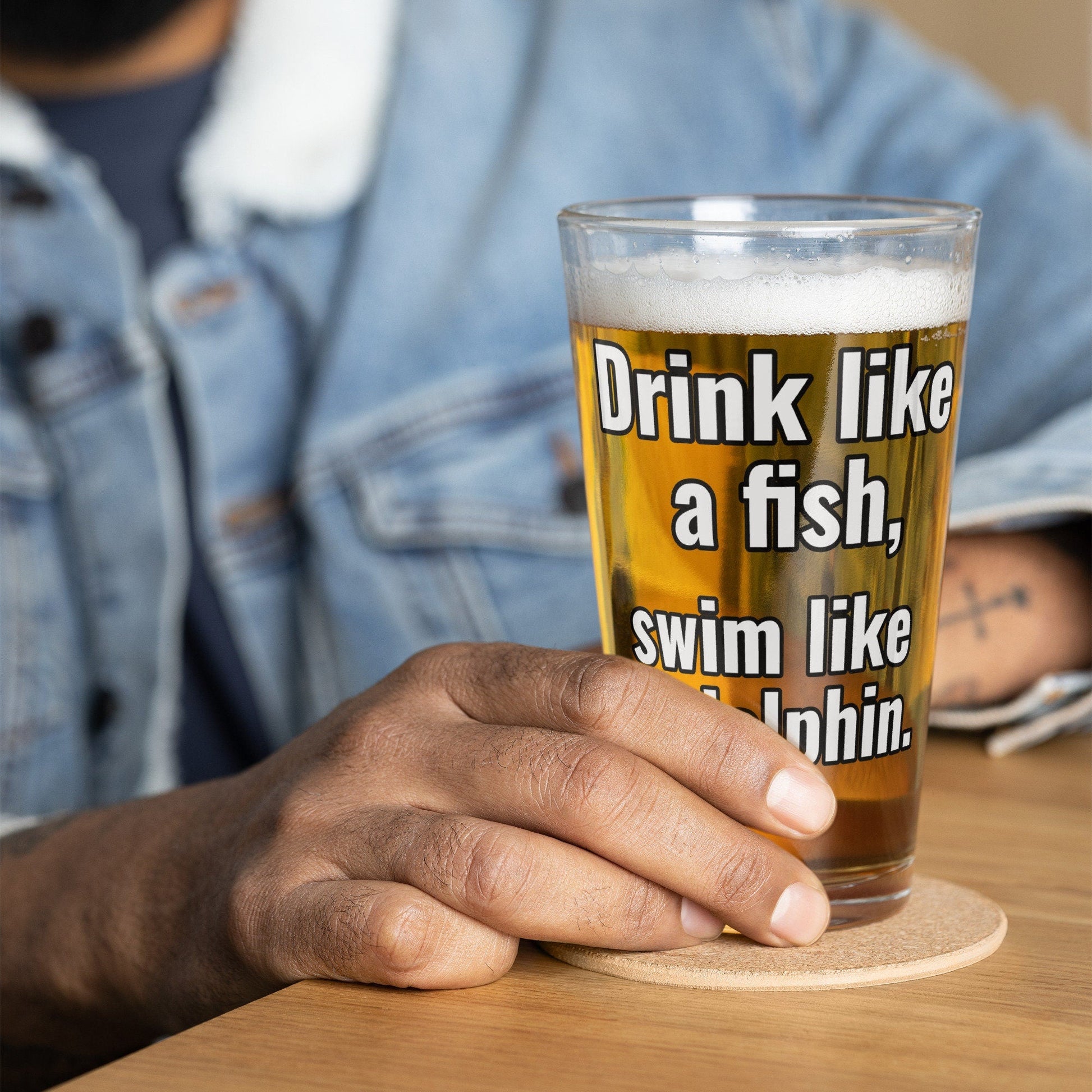 Drink like a fish, swim like a dolphin – Pint Glass | Shaker Glass | Beer Glass | Beer Lover | Mixer Glass - Raiden Gate Design