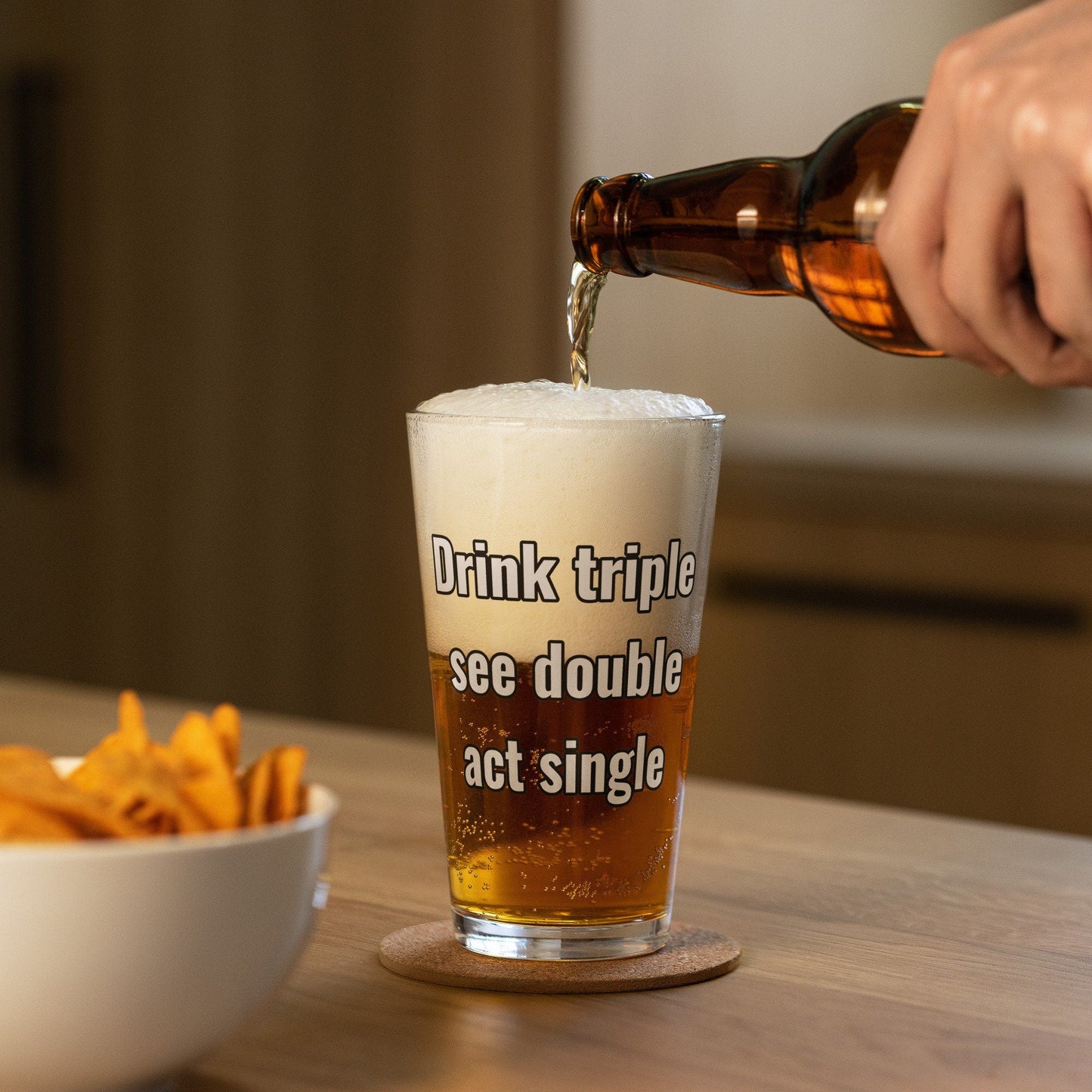 Drink Triple, See Double, Act Single – Pint Glass | Shaker Glass | Beer Glass | Beer Lover | Mixer Glass - Raiden Gate Design