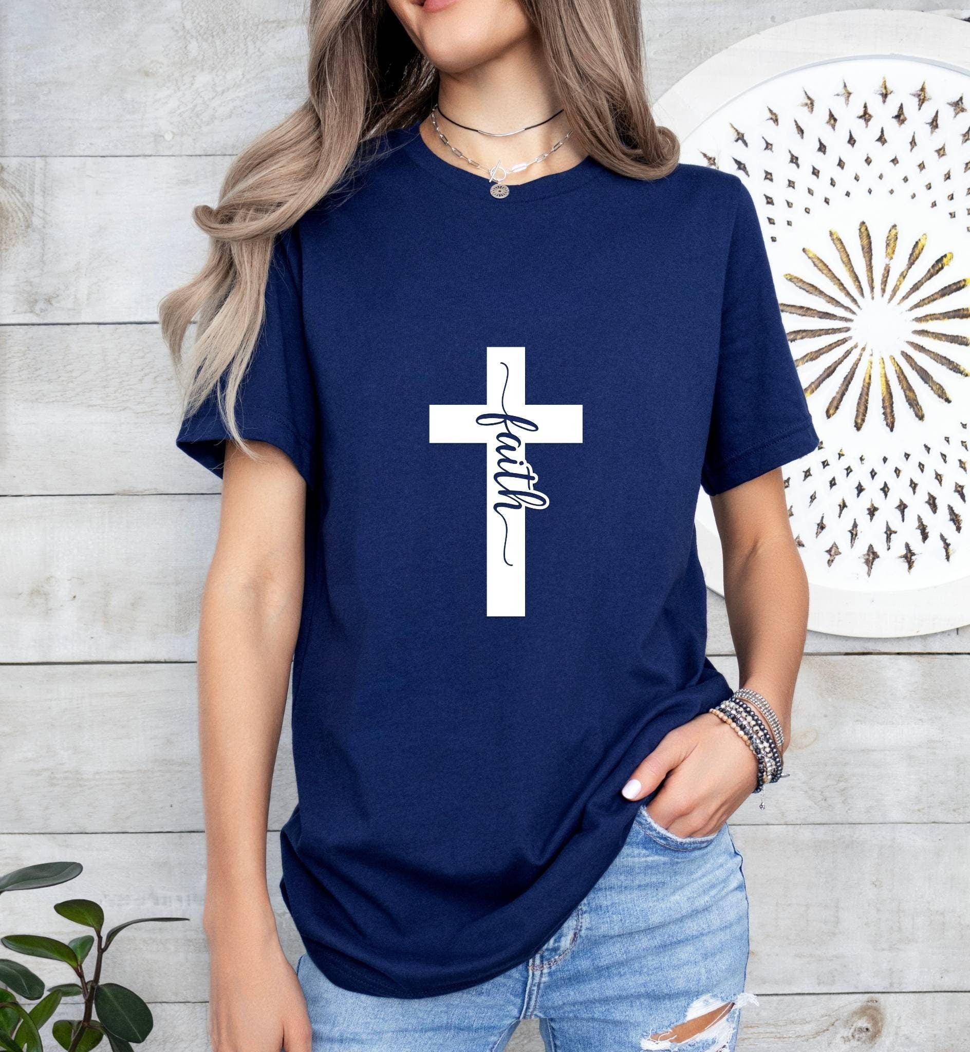 Faith Cross Catholic Boho Church Shirt with Inspirational Bible Verse - Jesus Faith Religious - Raiden Gate Design